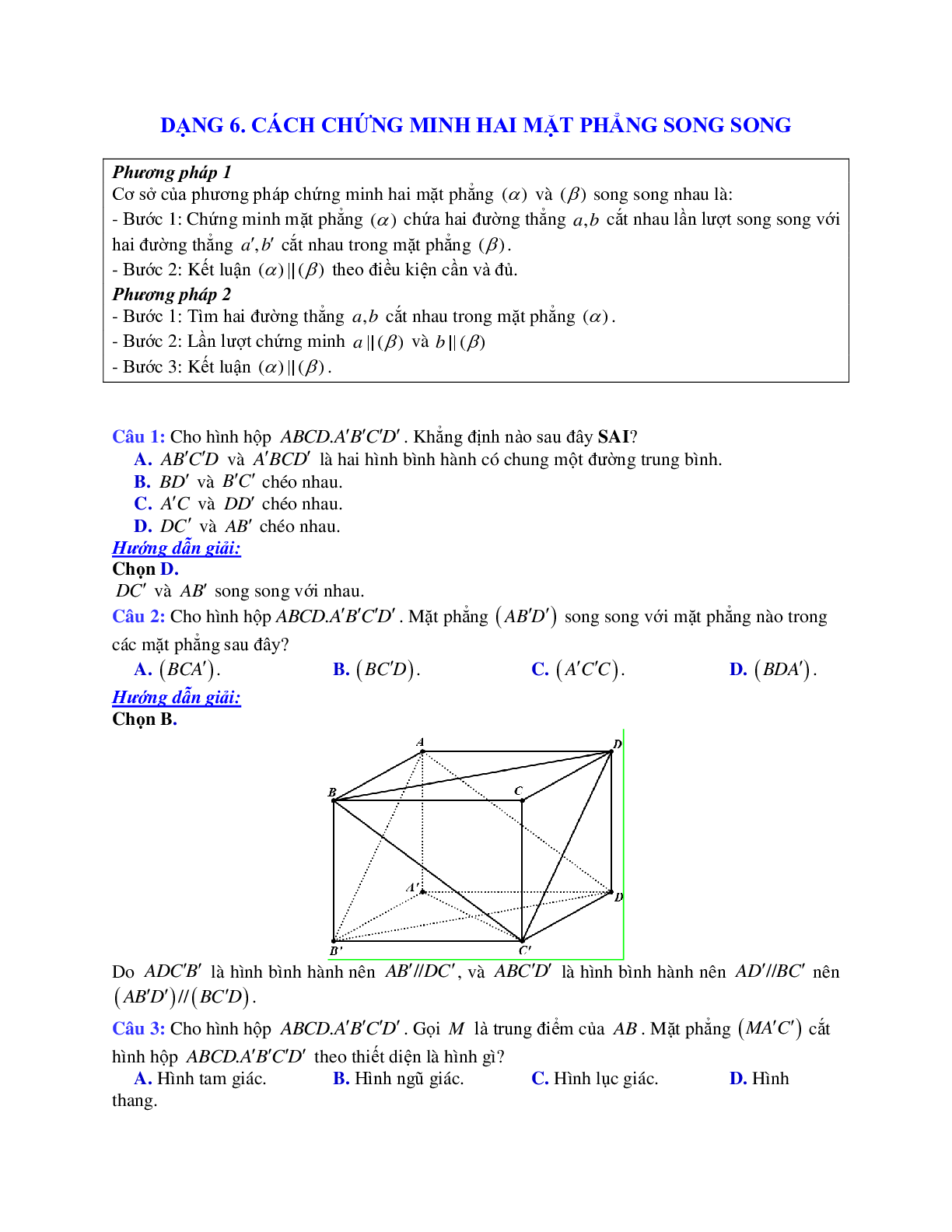 Phương pháp giải và bài tập về Cách chứng minh hai mặt phẳng song song (trang 1)