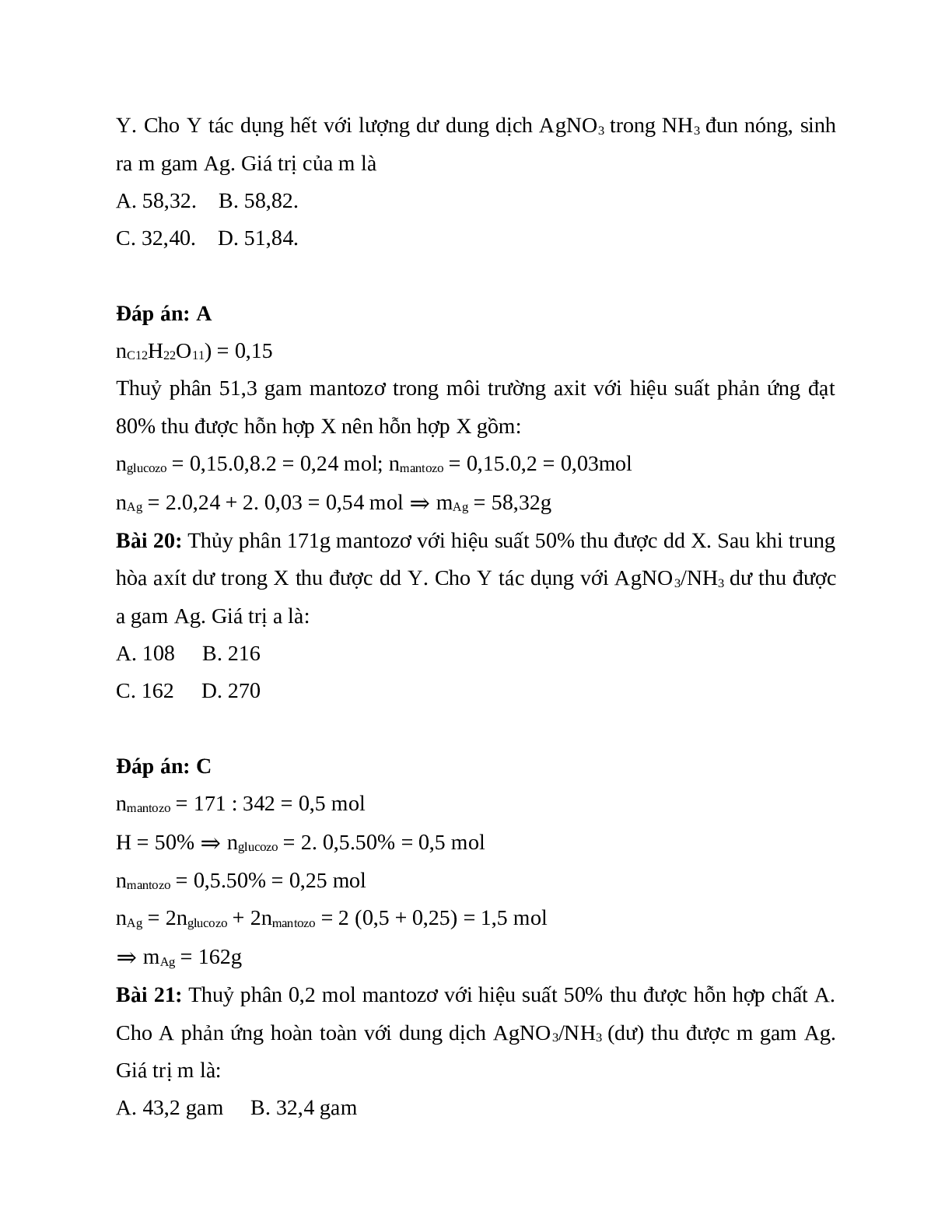 30 Bài tập Saccarozơ cơ bản hóa 12 có đáp án chi tiết (trang 10)