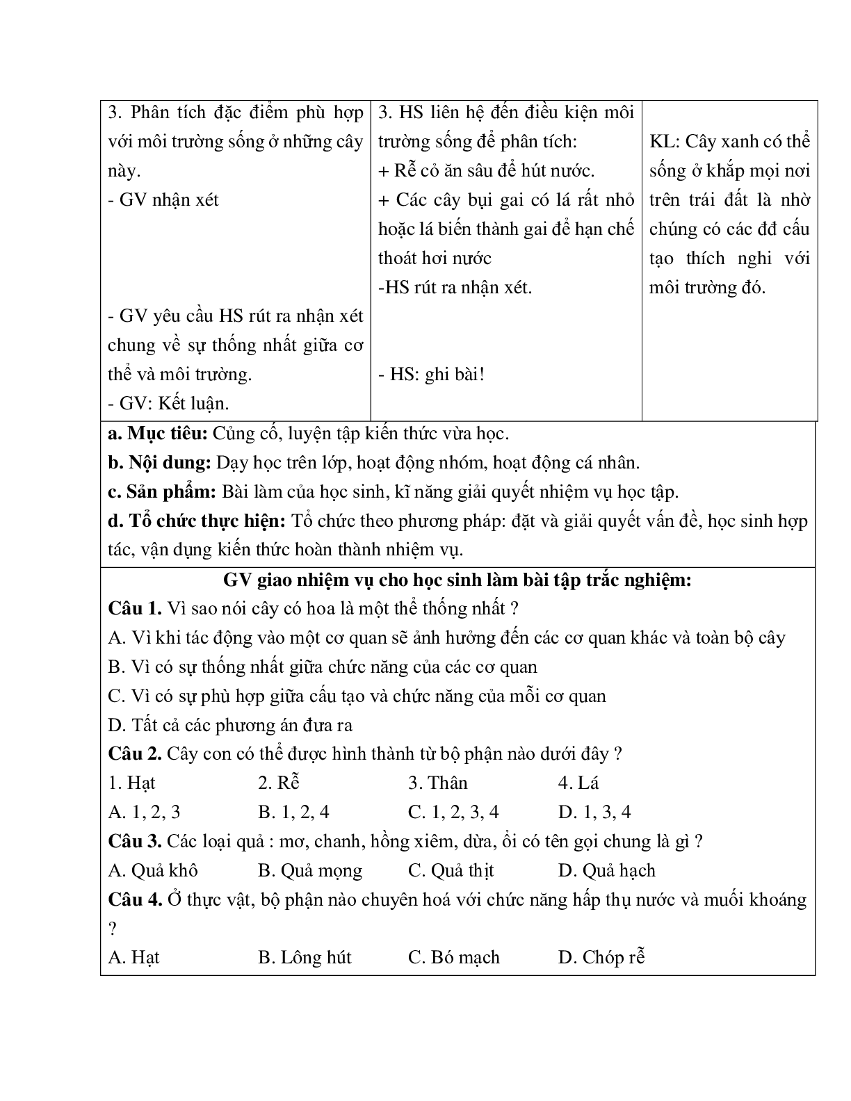 Giáo án Sinh học 6 Bài 36: Tổng kết về cây có hoa mới nhất - CV5555 (trang 6)