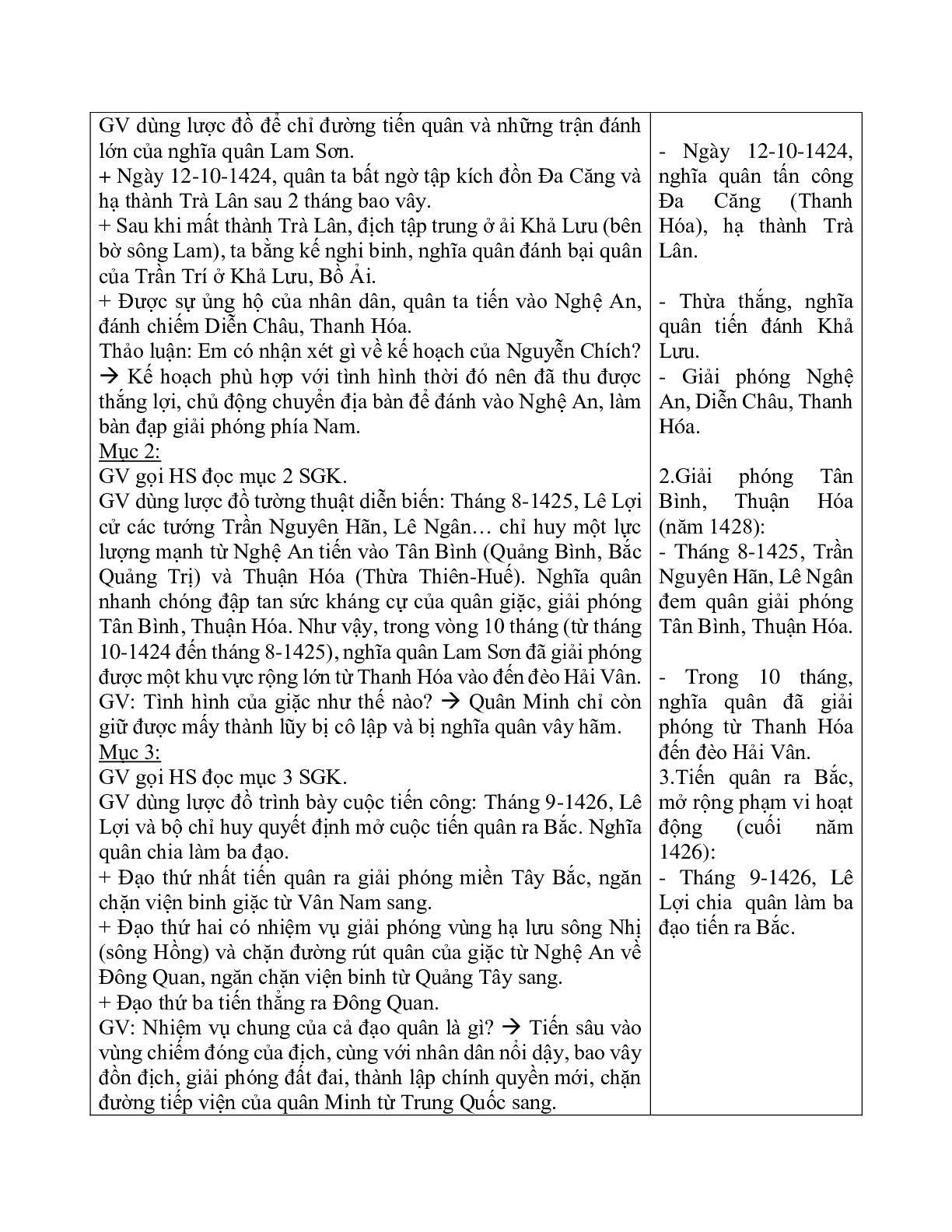 Giáo án Lịch sử 7 Bài 19 Cuộc khởi nghĩa Lam Sơn (1418-1427) tiết 2 mới nhất (trang 2)