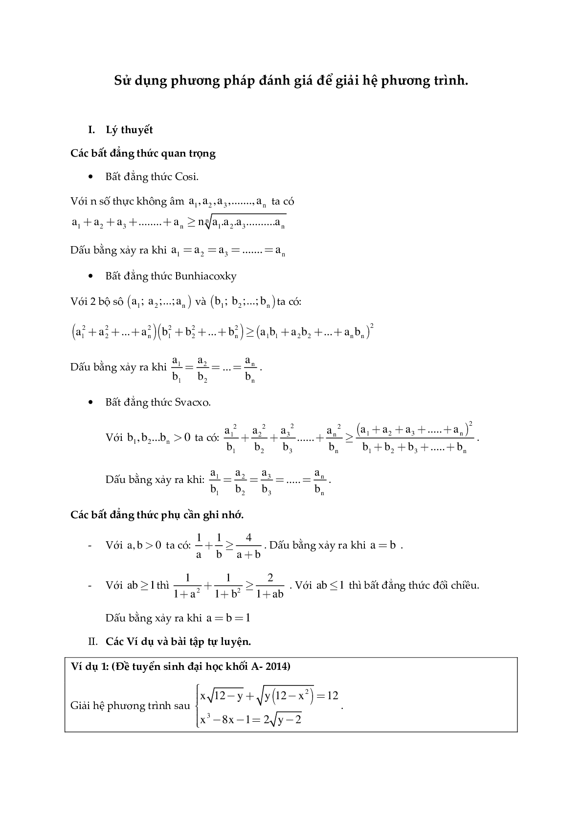 Một số hệ phương trình giải bằng phương pháp đánh giá (trang 1)