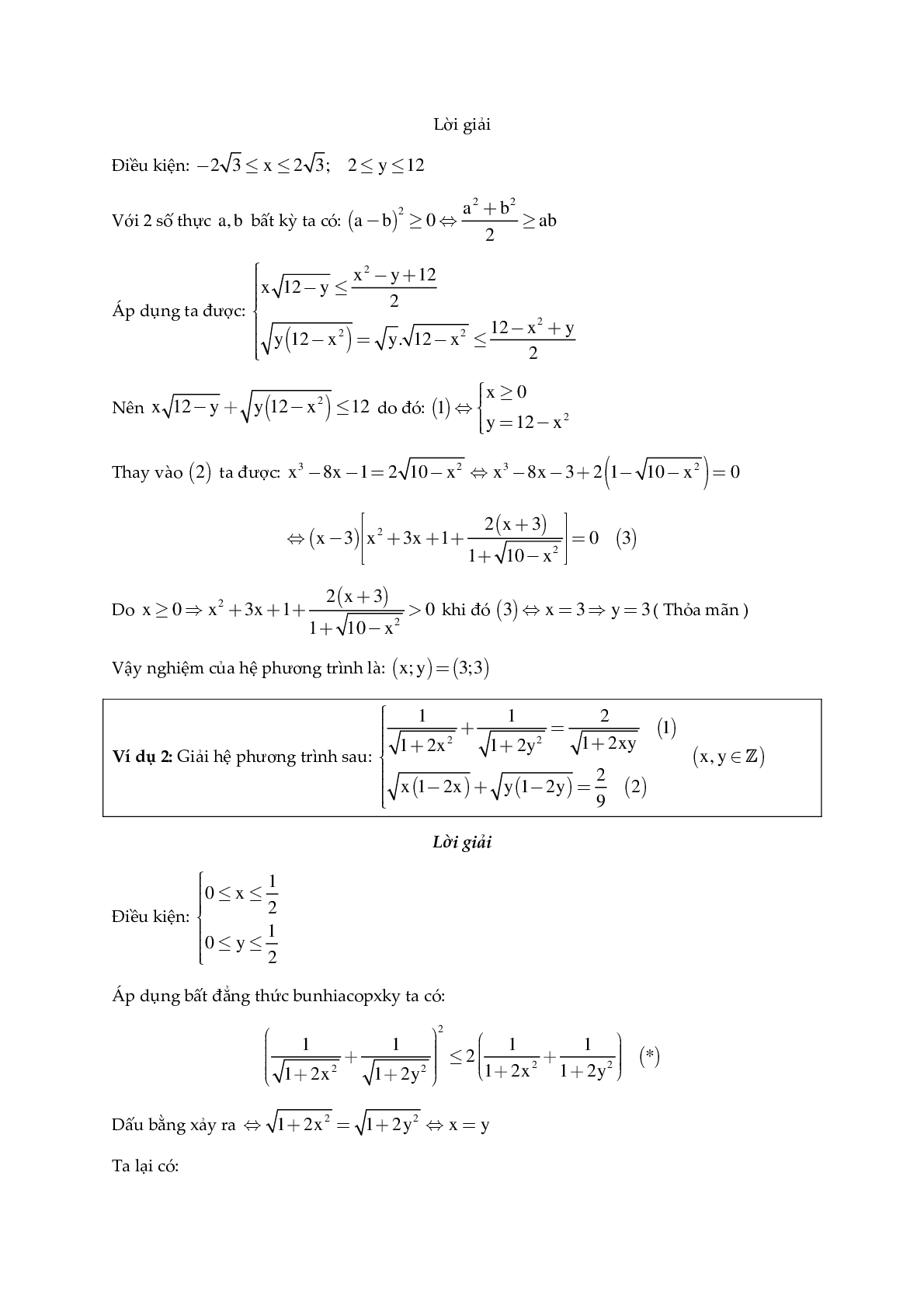 Một số hệ phương trình giải bằng phương pháp đánh giá (trang 2)