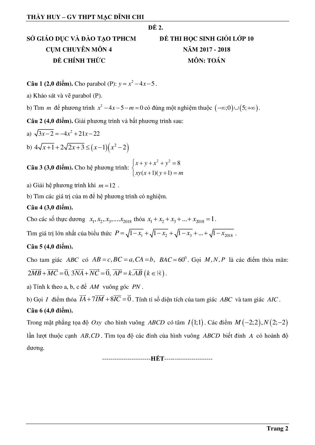 Tuyển tập 44 đề thi HSG môn Toán lớp 10 (trang 2)