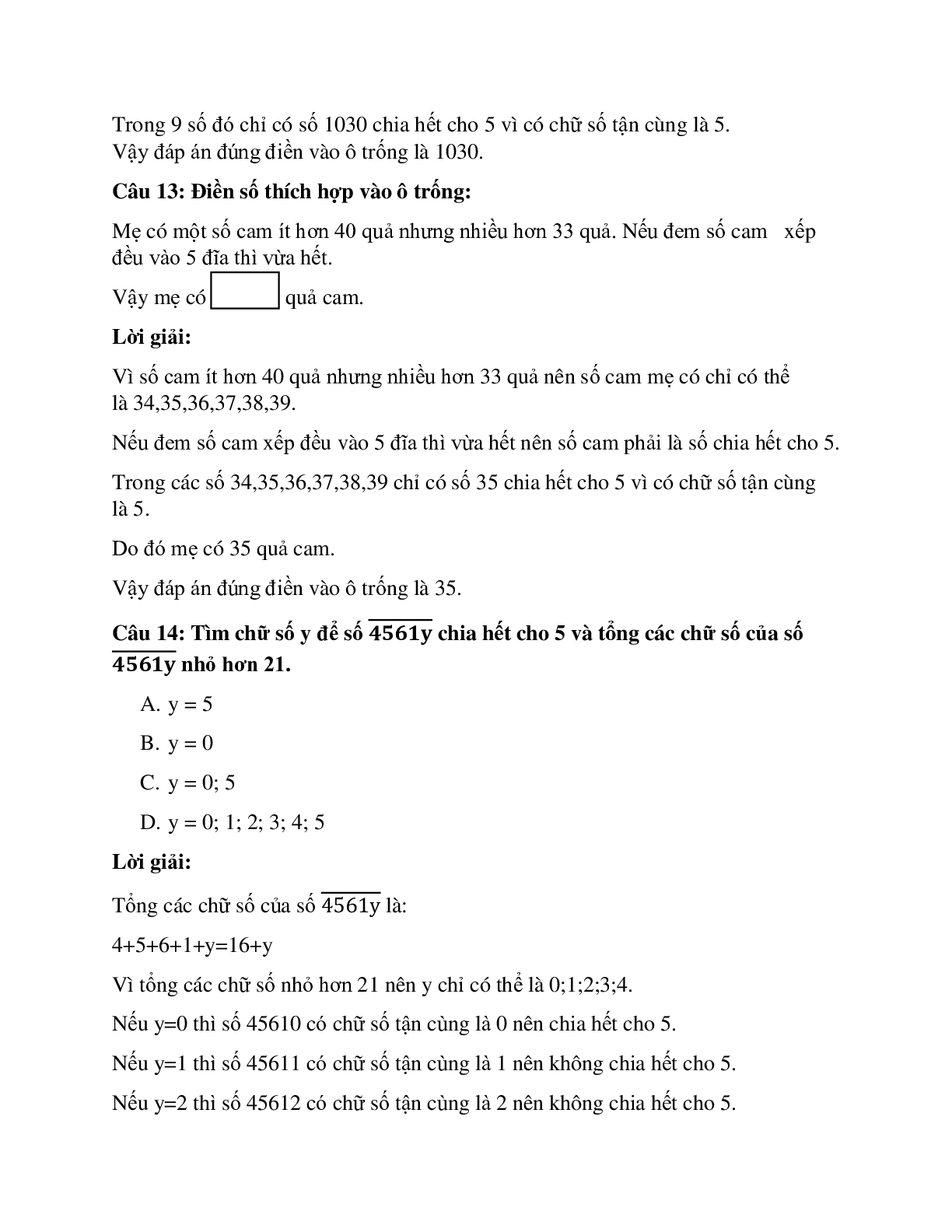 26 câu Trắc nghiệm Dấu hiệu chia hết cho 5 có đáp án 2023 – Toán lớp 4 (trang 6)