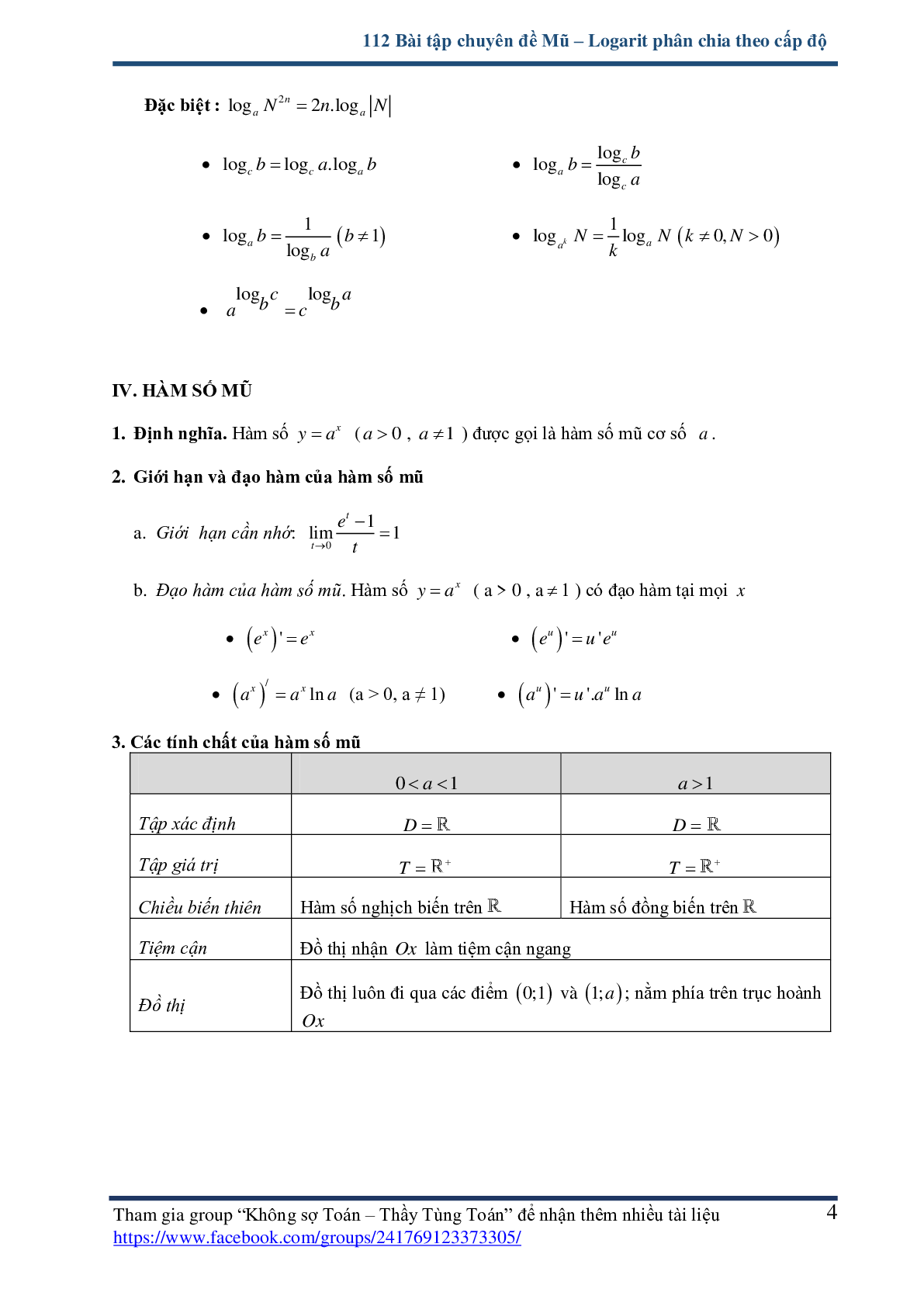 112 bài tập chuyên đề mũ và logarit - có lời giải chi tiết (trang 4)