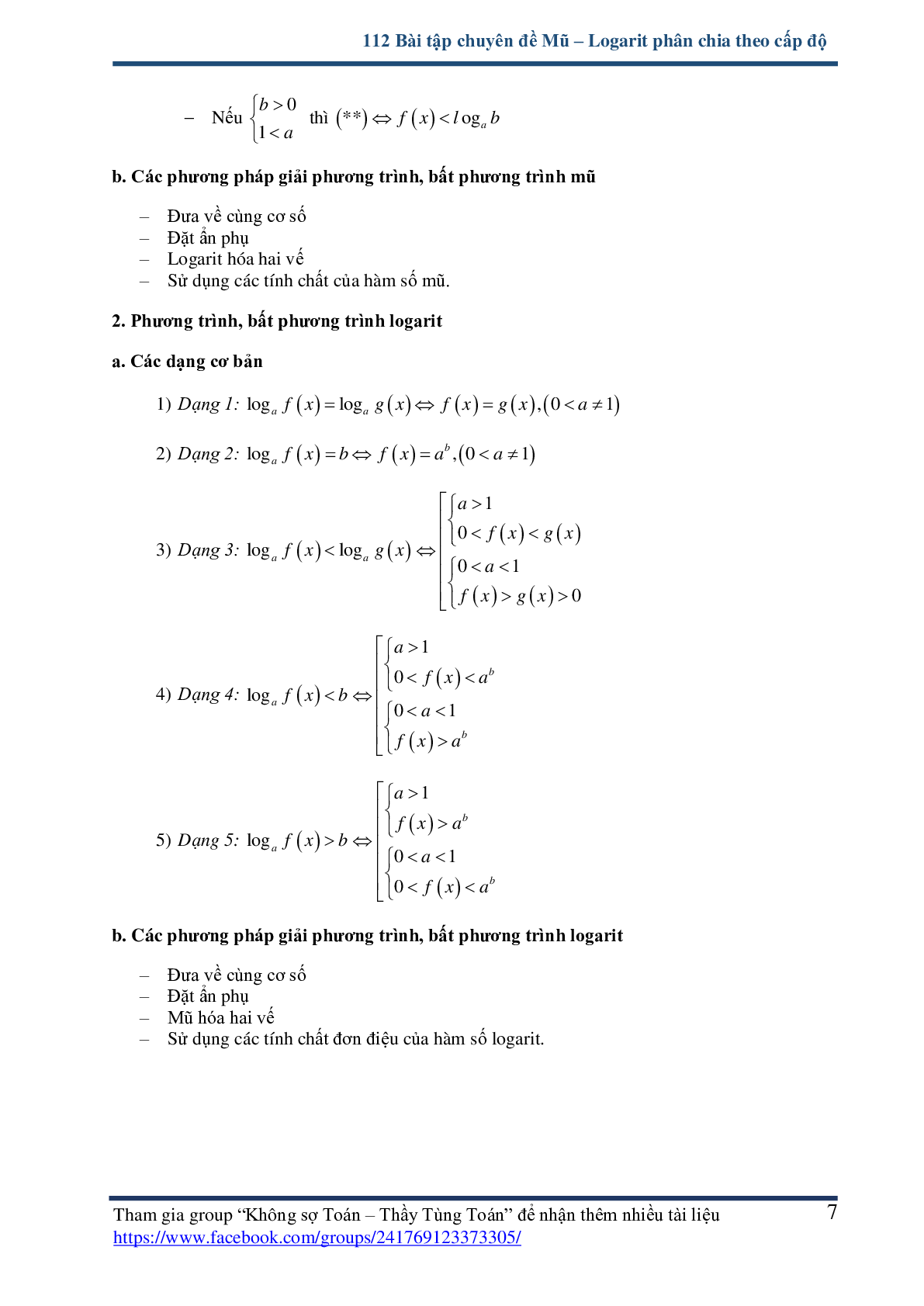 112 bài tập chuyên đề mũ và logarit - có lời giải chi tiết (trang 7)