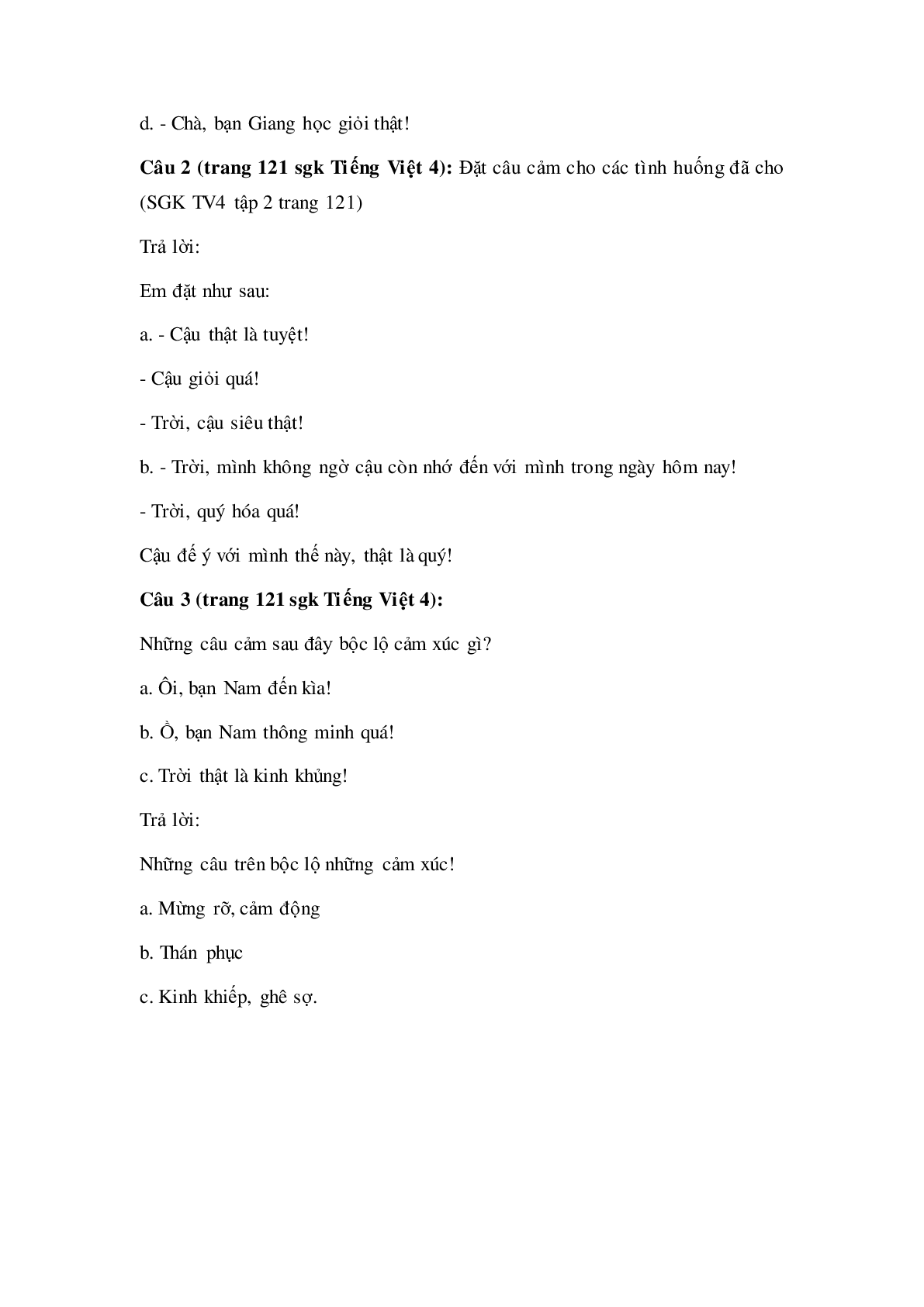 Soạn Tiếng Việt lớp 4: Luyện từ và câu: Câu cảm mới nhất (trang 2)