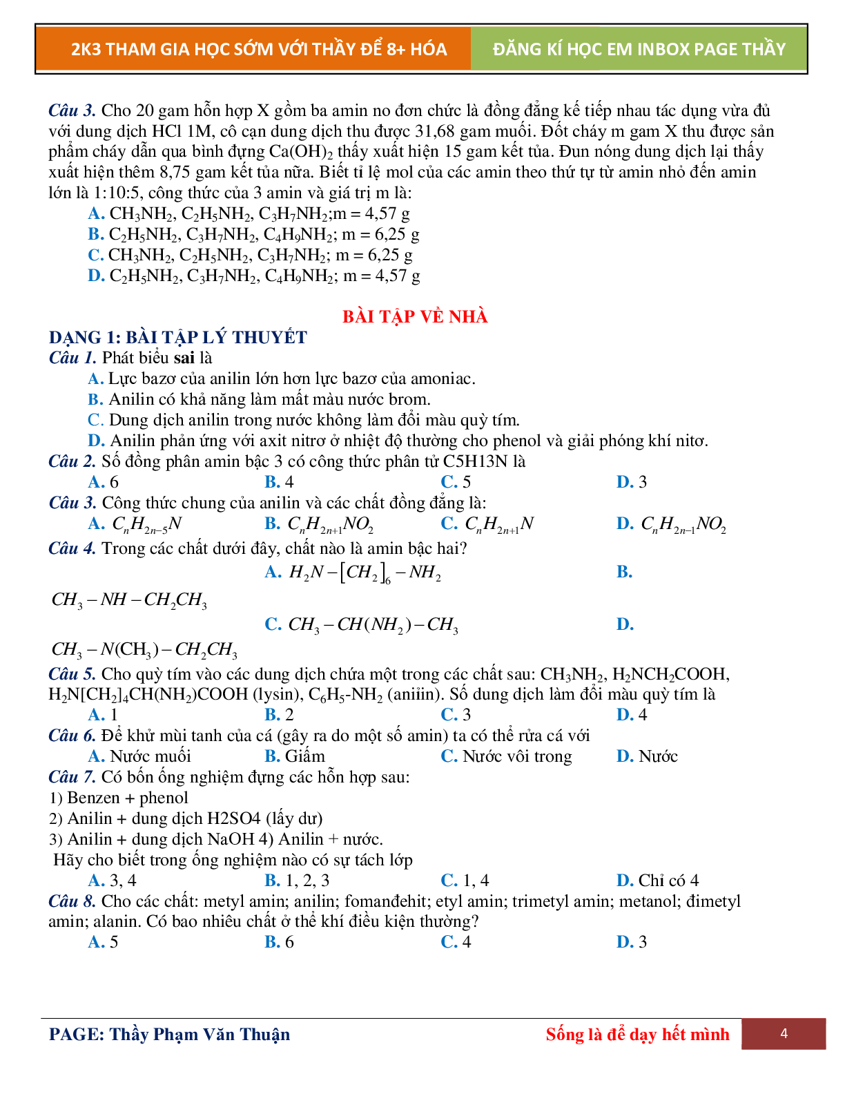 Ôn tập lý thuyết Hóa học 12 chương 3: Amin - Amini Axit - Peptit (trang 4)