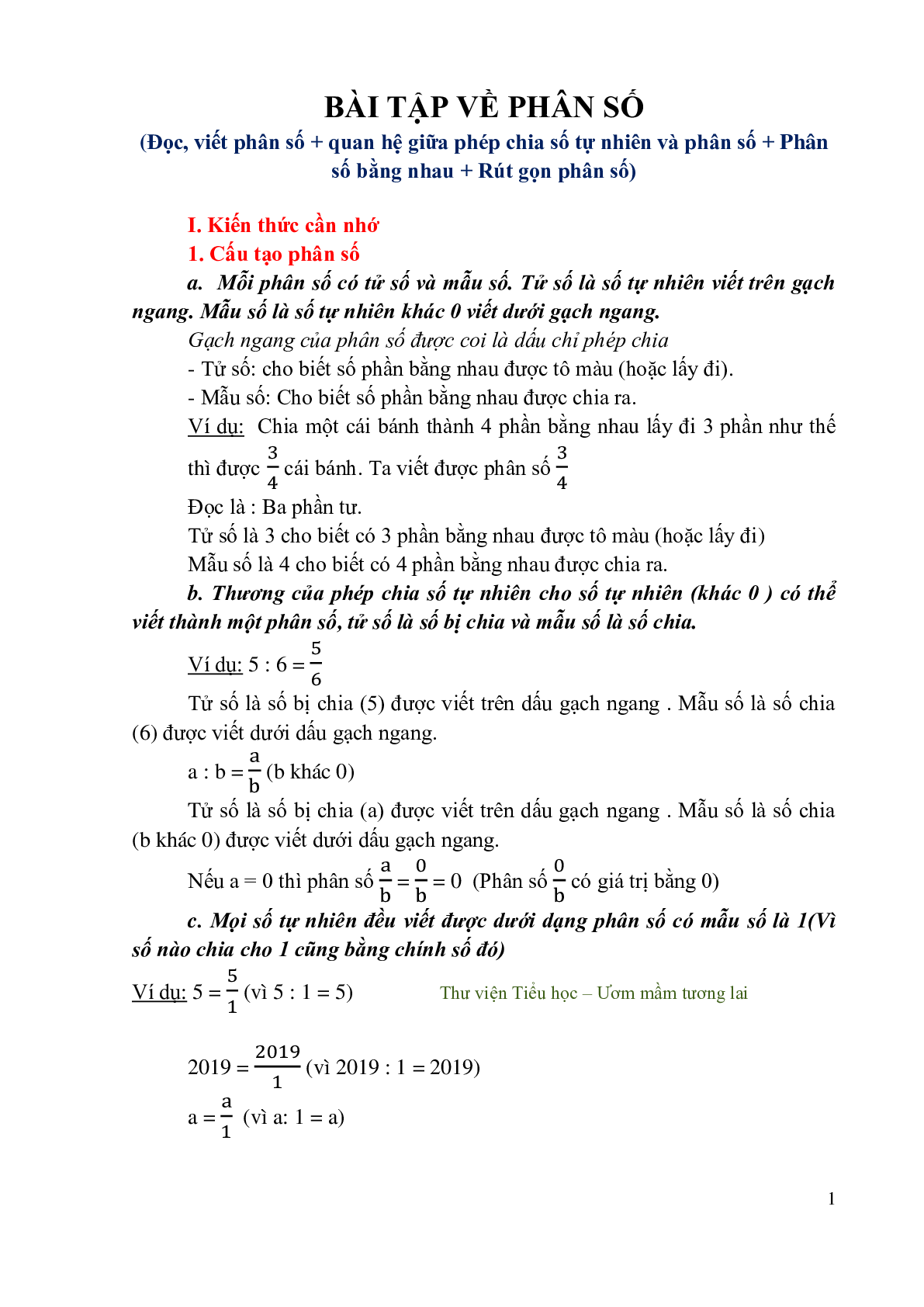 Dạng toán Phân số môn Toán lớp 4 (trang 1)