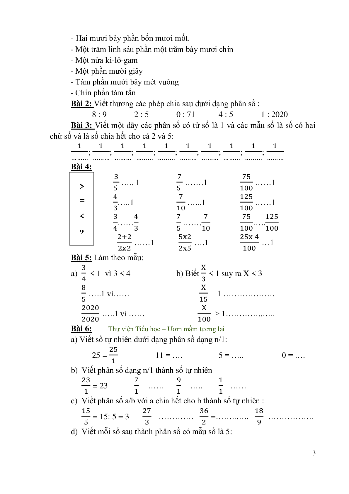 Dạng toán Phân số môn Toán lớp 4 (trang 3)