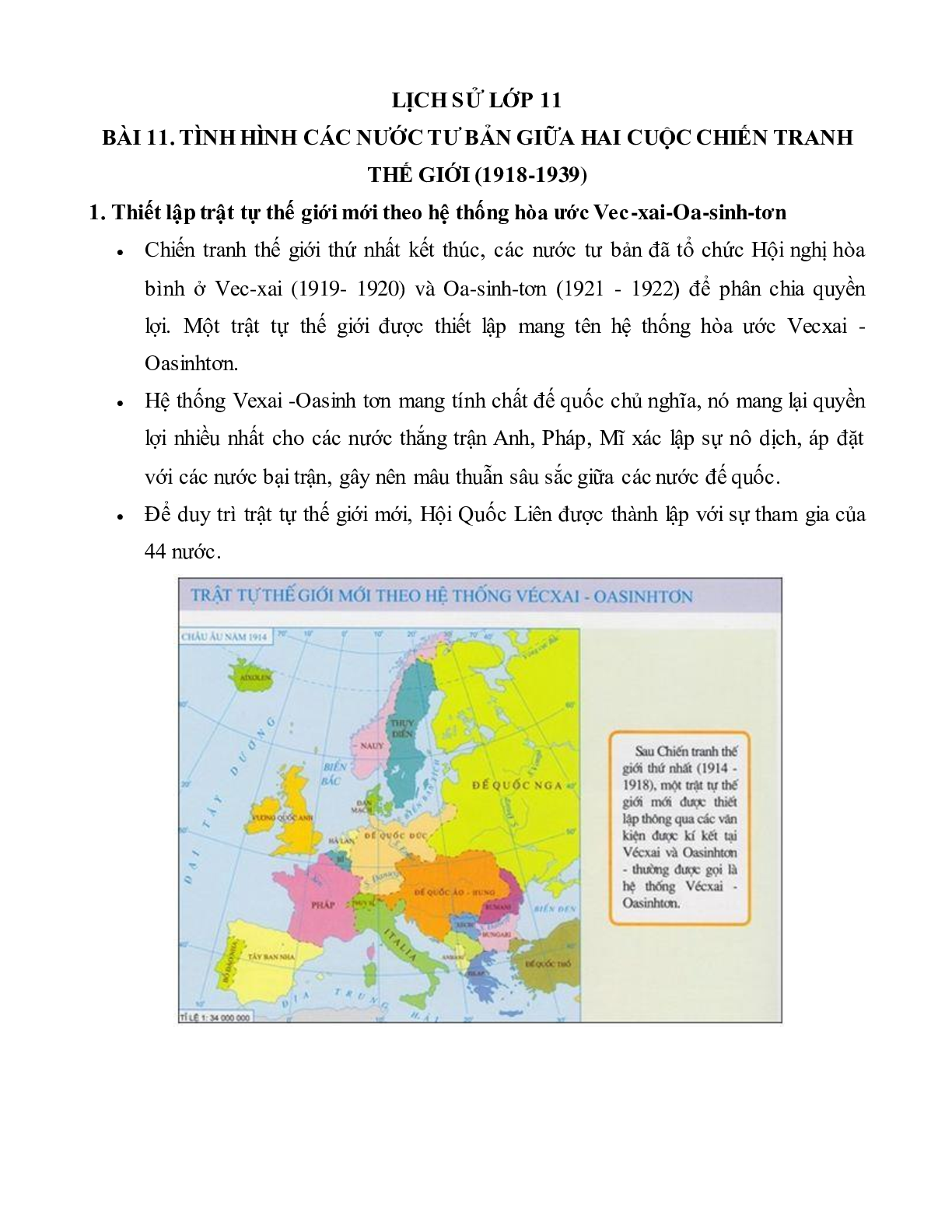 Lý thuyết Lịch sử 11: Bài 11: Tình hình các nước tư bản giữa hai cuộc chiến tranh thế giới (1918 - 1939) mới nhất (trang 1)