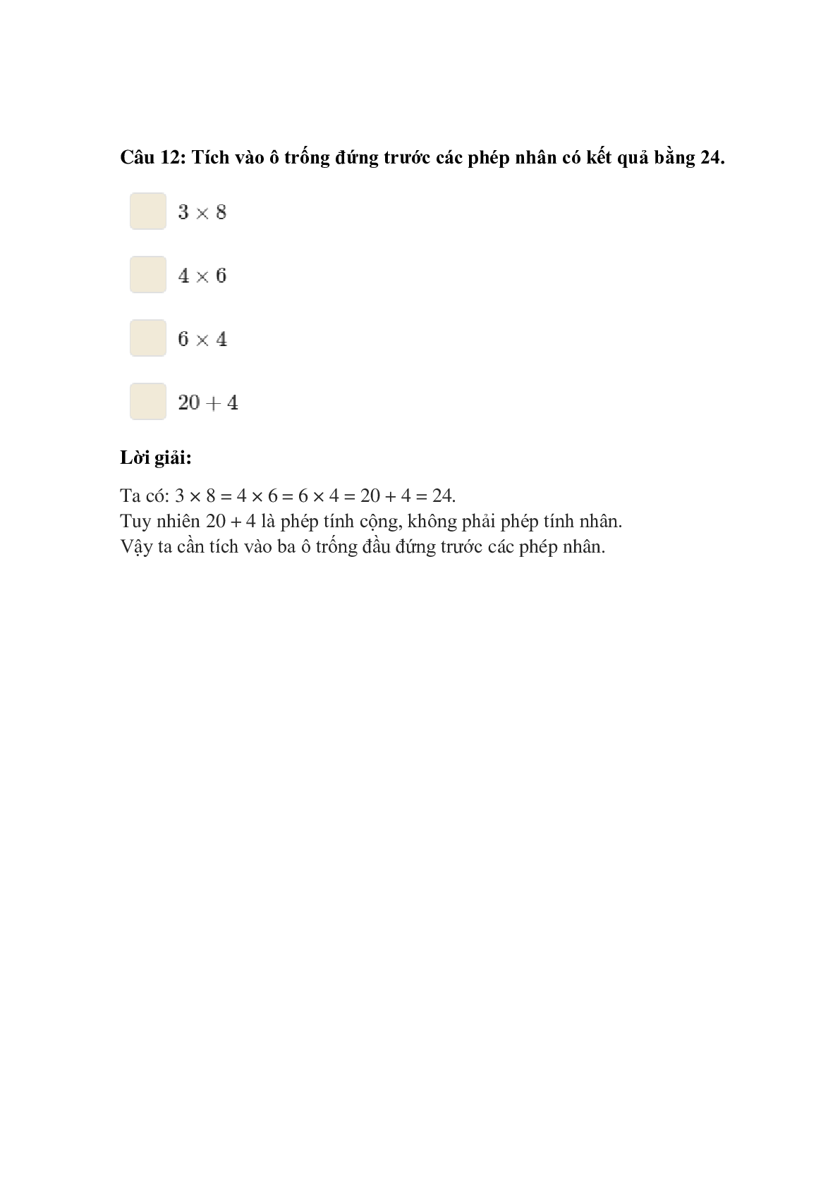 Trắc nghiệm Bảng nhân 6 có đáp án – Toán lớp 3 (trang 6)