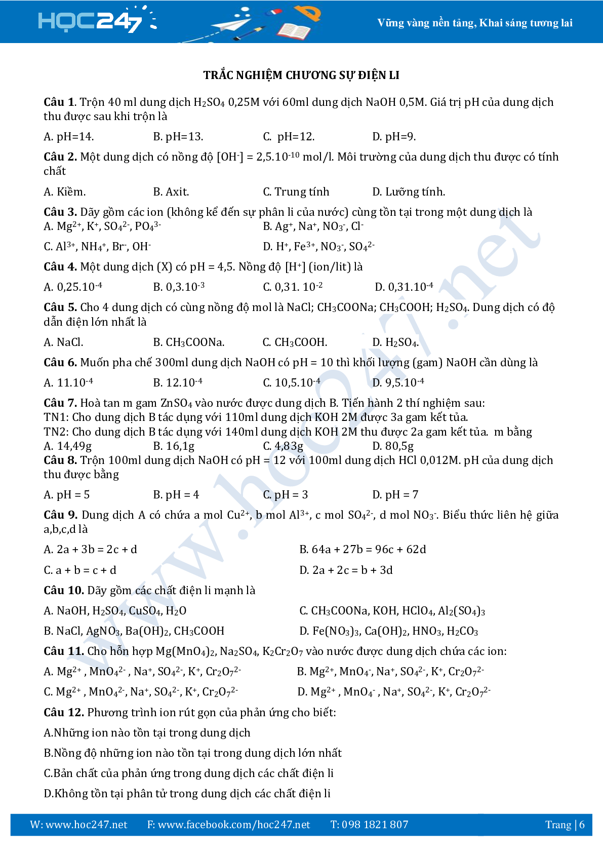 Chuyên đề Sự điện li môn hóa học lớp 11 (trang 6)