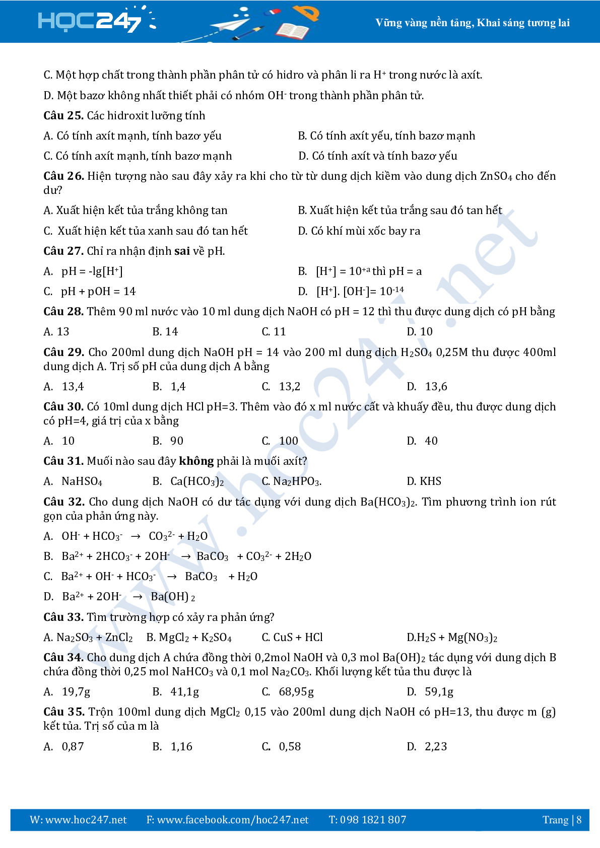Chuyên đề Sự điện li môn hóa học lớp 11 (trang 8)