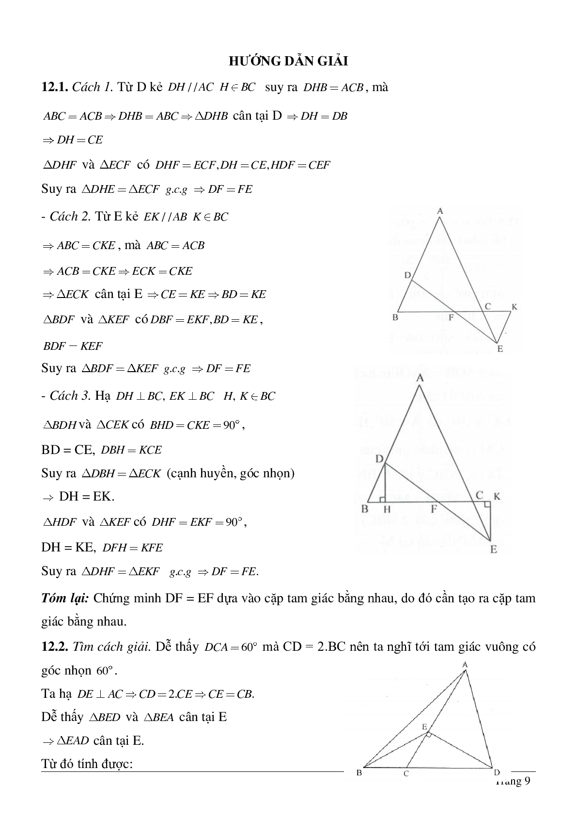 Phương pháp giải về Vẽ hình phụ để giải các bài toán hình học có lời giải (trang 9)