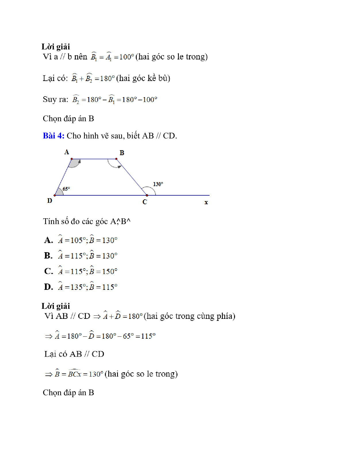 Trắc nghiệm Tiên đề Ơ-clit về đường thẳng song song có đáp án – Toán lớp 7 (trang 3)