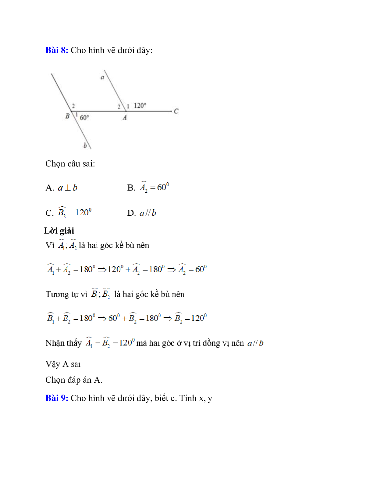 Trắc nghiệm Tiên đề Ơ-clit về đường thẳng song song có đáp án – Toán lớp 7 (trang 6)