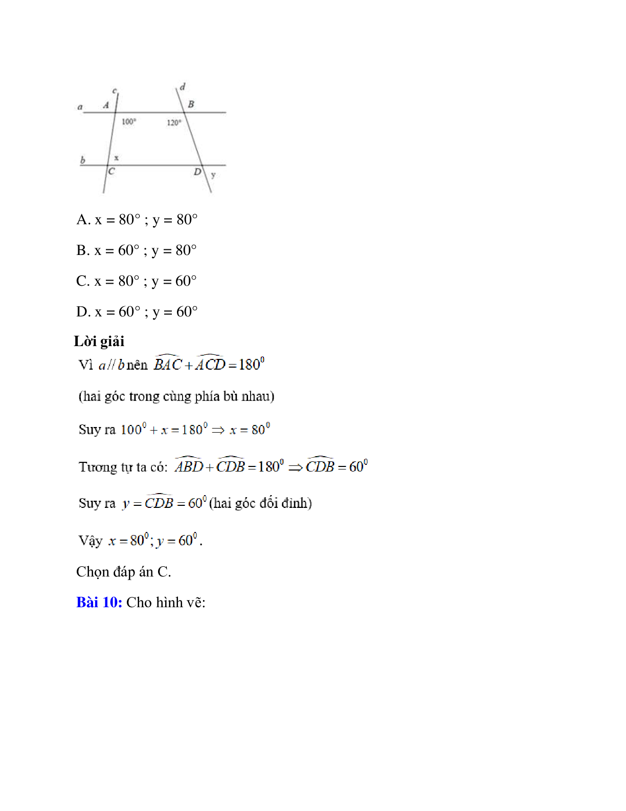 Trắc nghiệm Tiên đề Ơ-clit về đường thẳng song song có đáp án – Toán lớp 7 (trang 7)