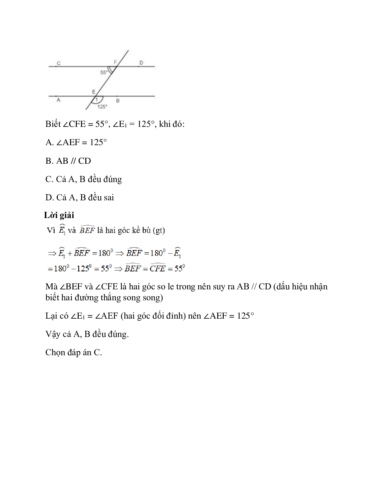 Trắc nghiệm Tiên đề Ơ-clit về đường thẳng song song có đáp án – Toán lớp 7 (trang 8)