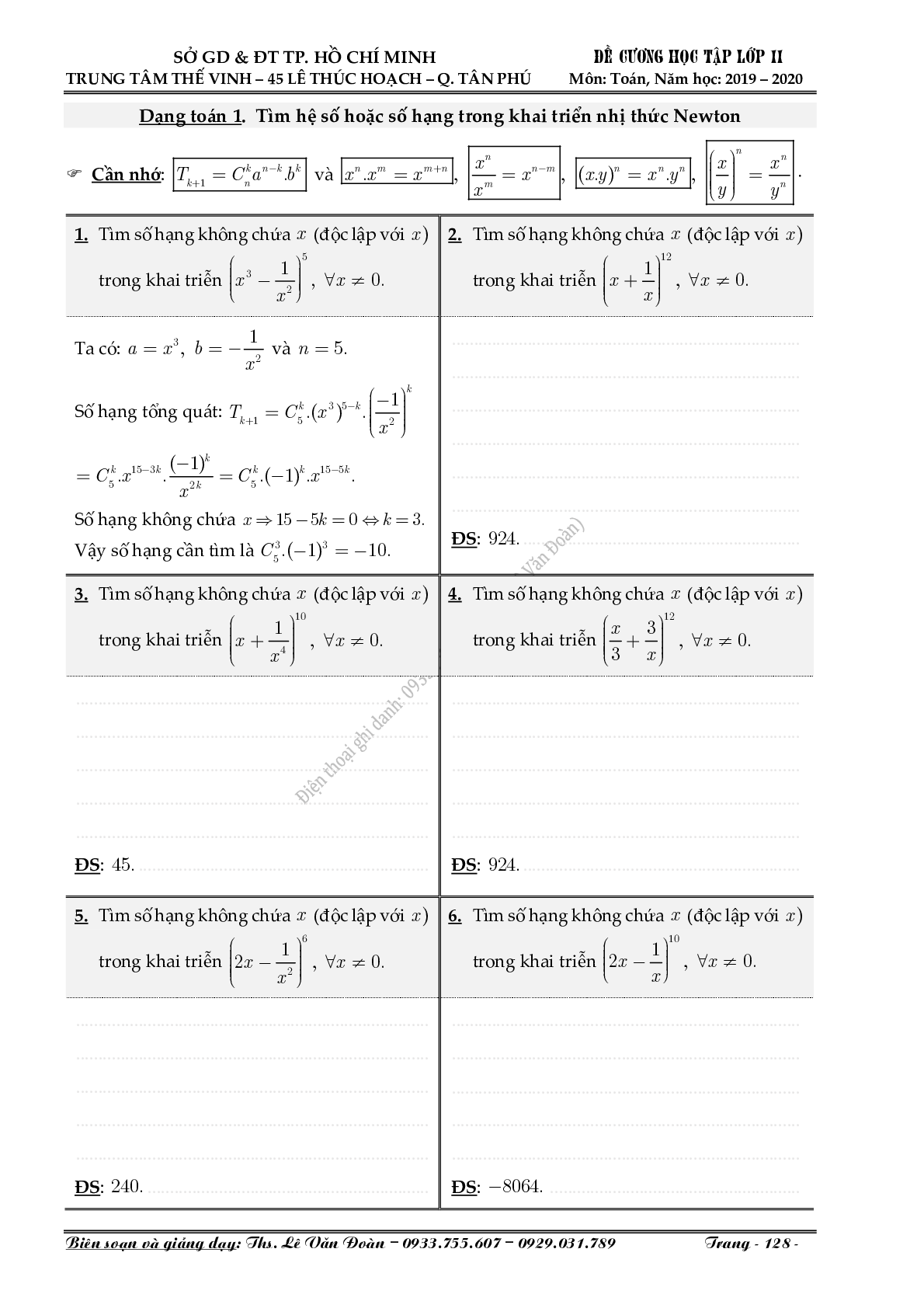 Chuyên đề nhị thức Newton (Niu-tơn) (trang 2)