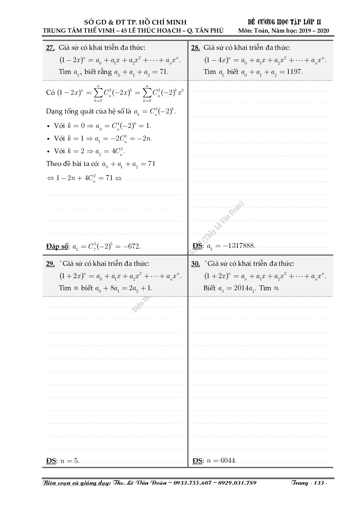 Chuyên đề nhị thức Newton (Niu-tơn) (trang 7)