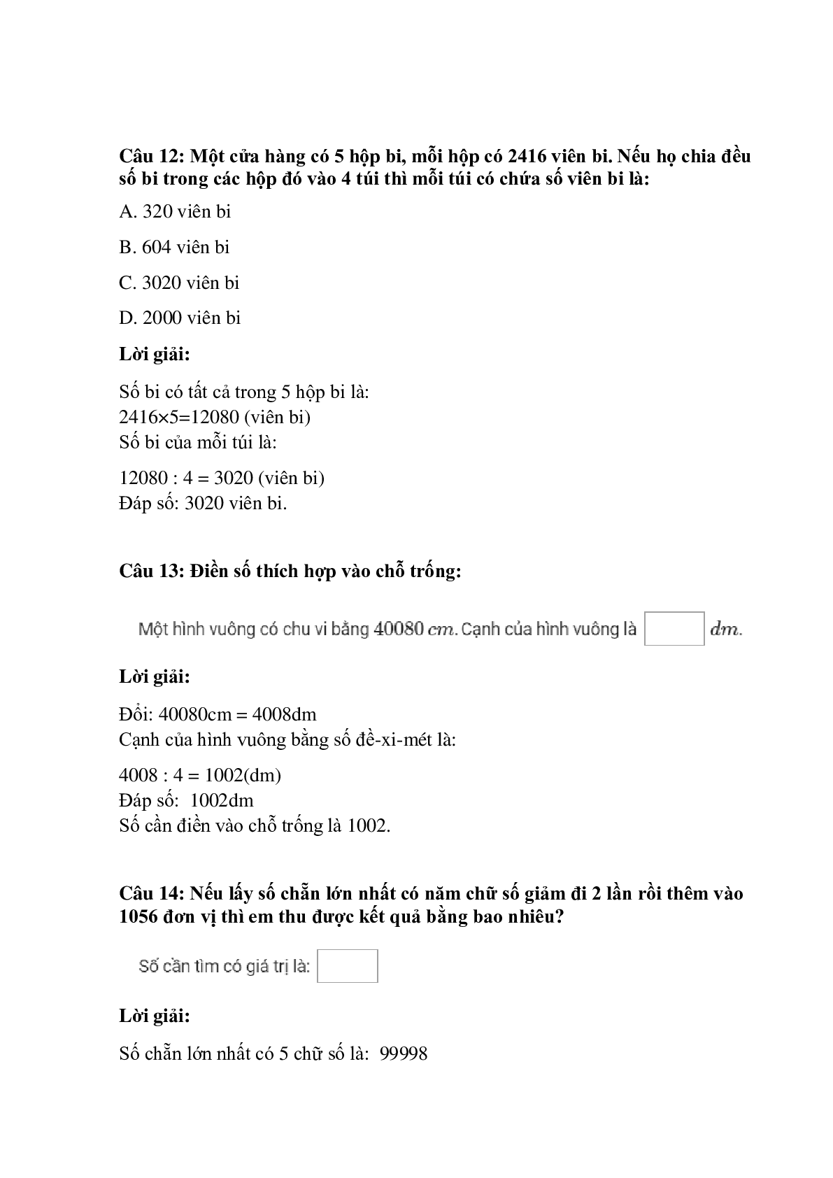 Trắc nghiệm Chia số có năm chữ số với số có một chữ số có đáp án – Toán lớp 3 (trang 5)