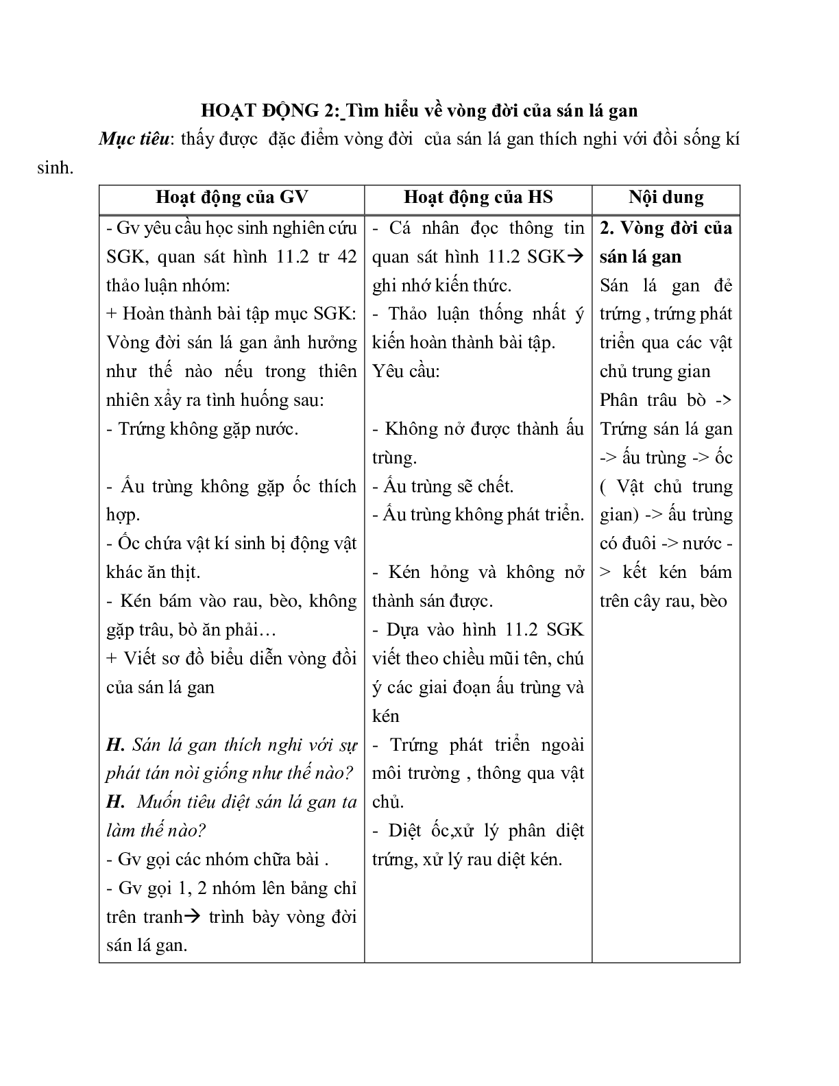 Giáo án Sinh học 7 Bài 11: Sán lá gan mới nhất - CV5512 (trang 3)