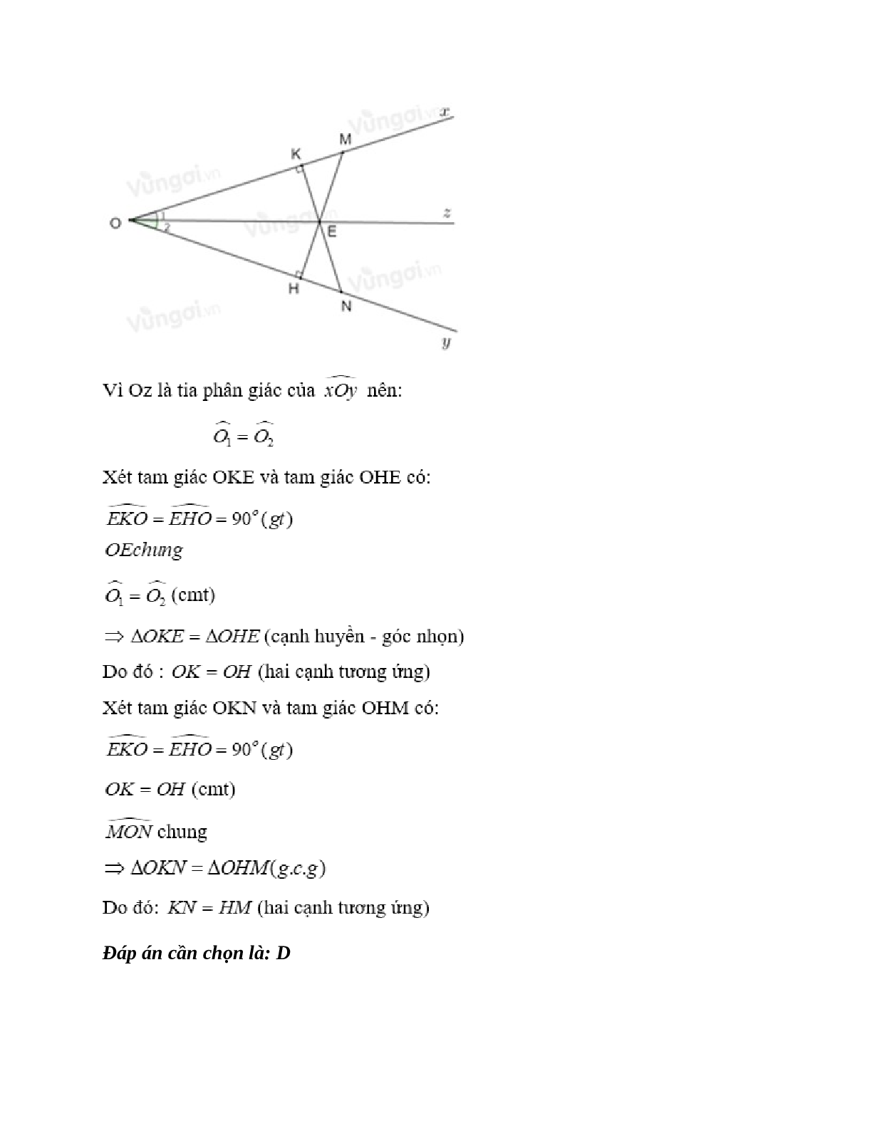 Trắc nghiệm Trường hợp bằng nhau thứ ba của tam giác:  góc - cạnh - góc (g.c.g) có đáp án – Toán lớp 7 (trang 4)
