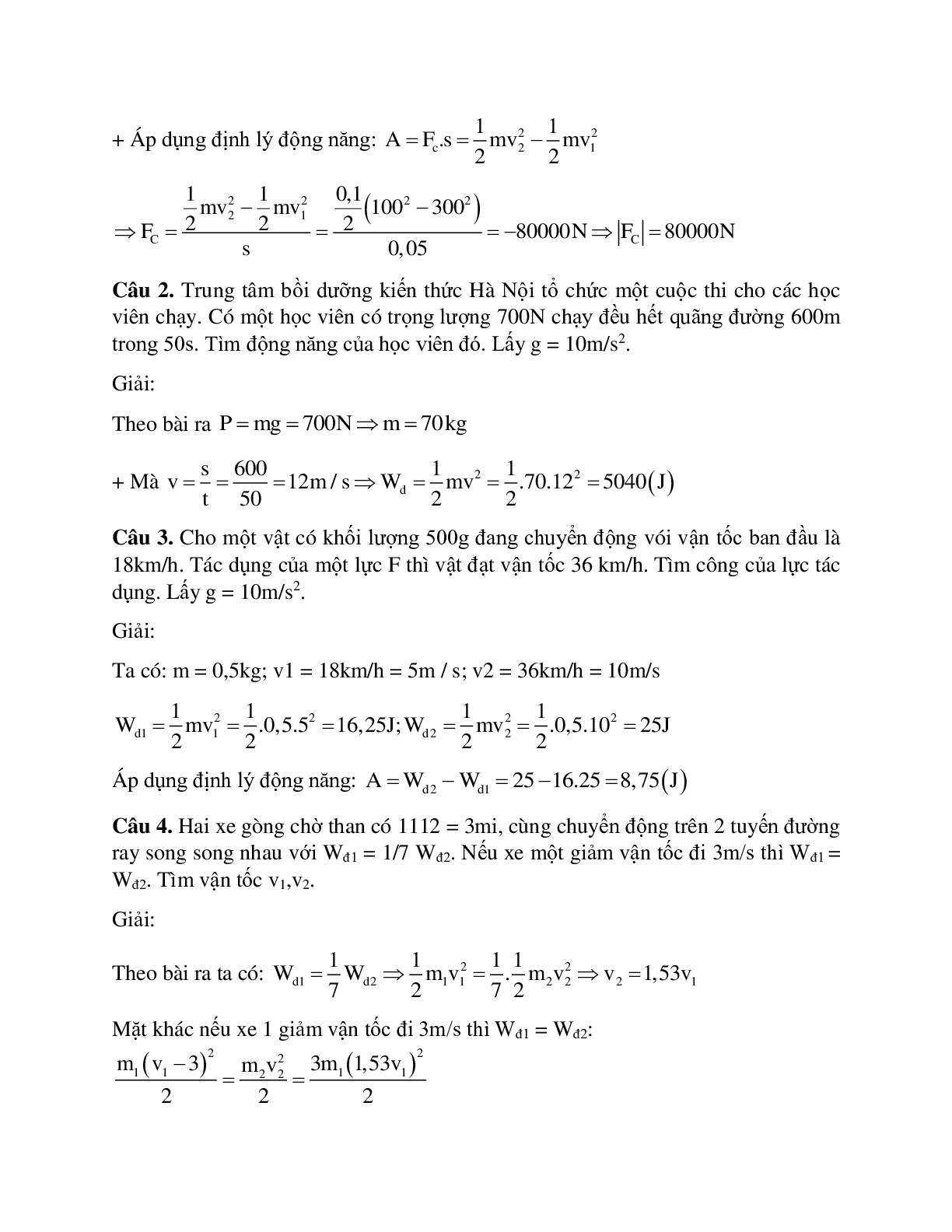 Bài tập về động năng - Định lý biến thiên động năng có lời giải chi tiết (trang 2)