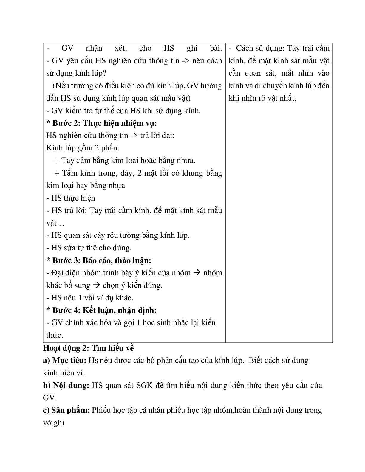 Giáo án Sinh học 6 Bài 5: Kính lúp, kính hiển vi và cách sử dụng mới nhất - CV5555 (trang 3)