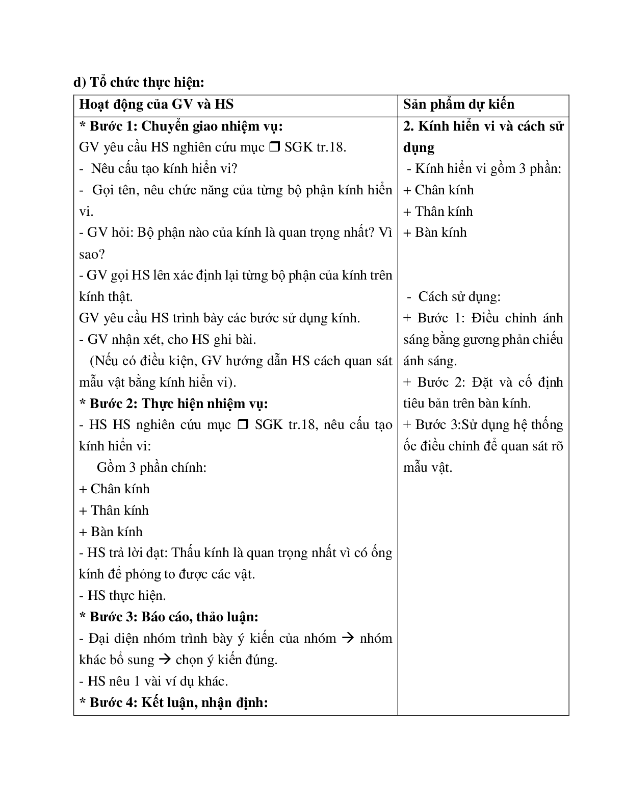 Giáo án Sinh học 6 Bài 5: Kính lúp, kính hiển vi và cách sử dụng mới nhất - CV5555 (trang 4)