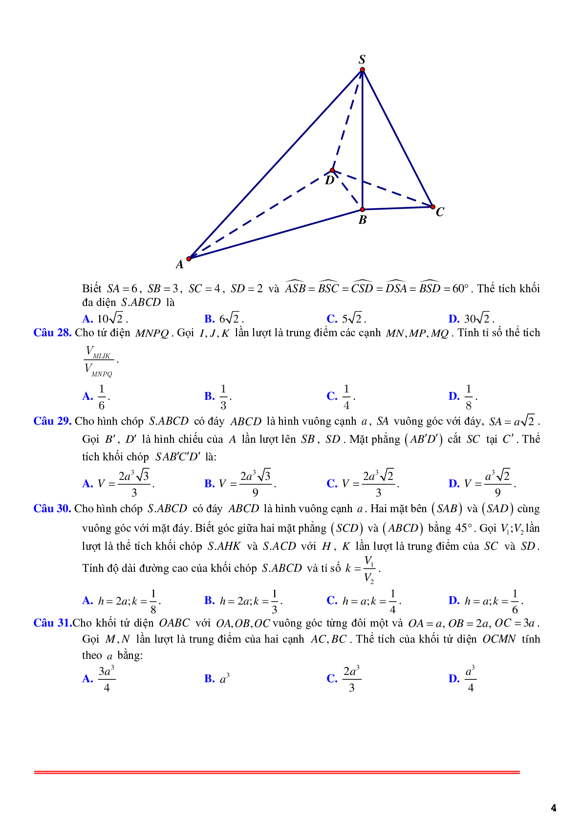 130 câu trắc nghiệm về tỉ số thể tích khối đa diện - có lời giải chi tiết (trang 4)