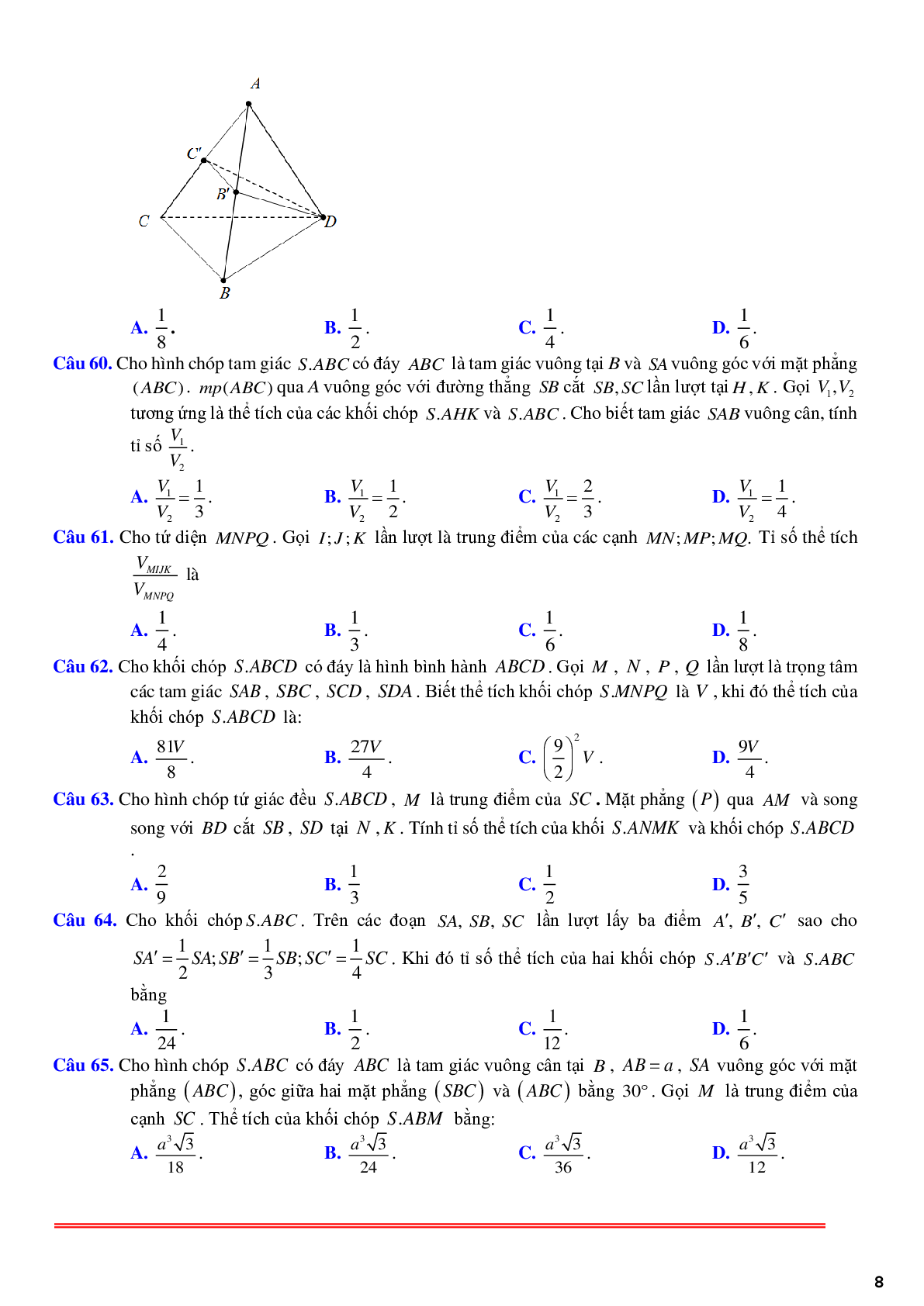 130 câu trắc nghiệm về tỉ số thể tích khối đa diện - có lời giải chi tiết (trang 8)