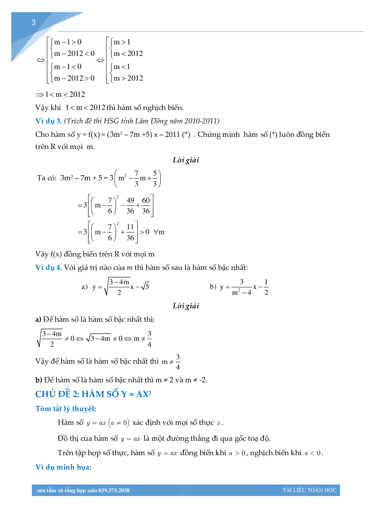 Chuyên đề hàm số bồi dưỡng học sinh giỏi toán THCS (trang 2)
