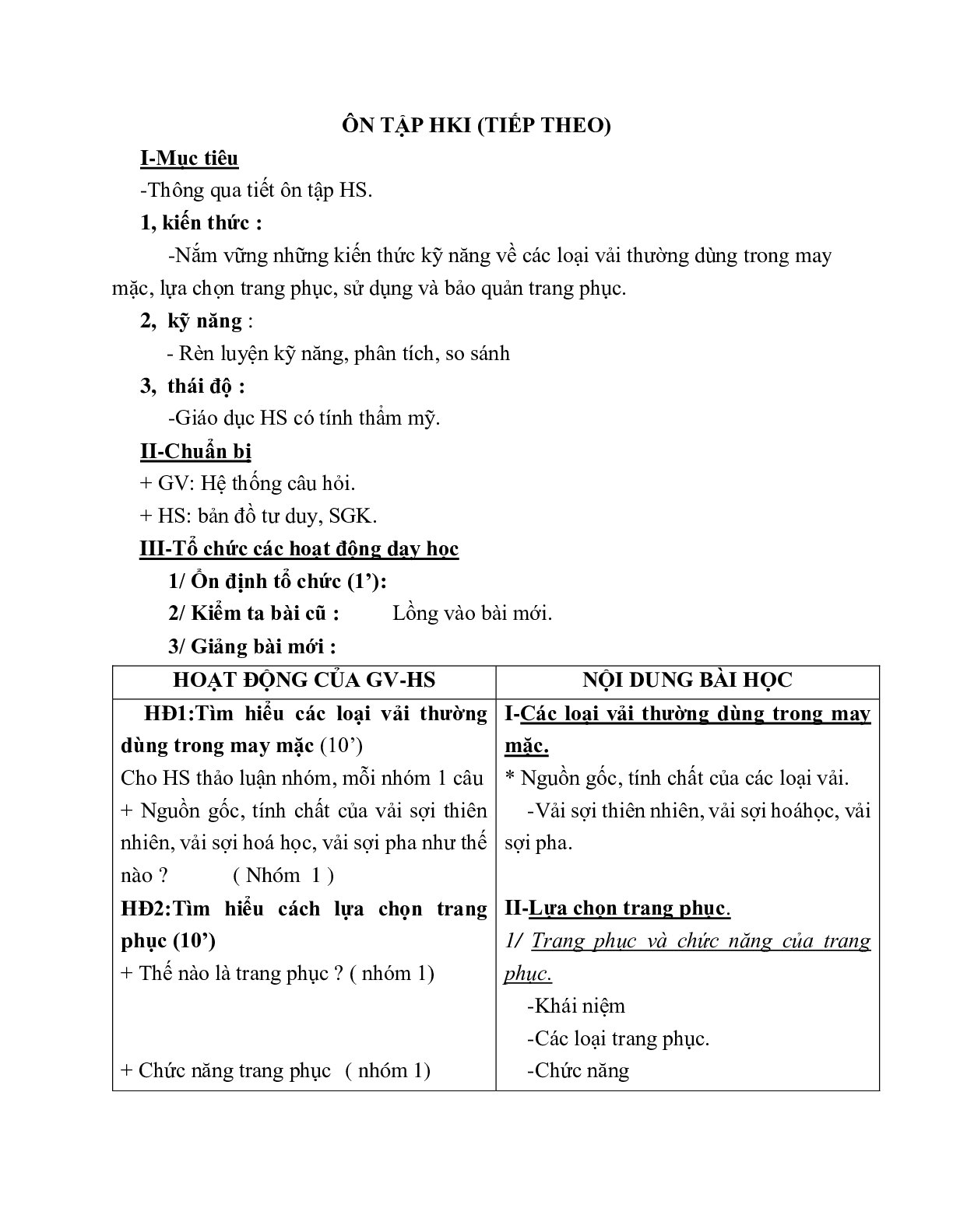 GIÁO ÁN CÔNG NGHỆ 6 ÔN TẬP HKI (TIẾP THEO) MỚI NHẤT – CV5555 (trang 1)