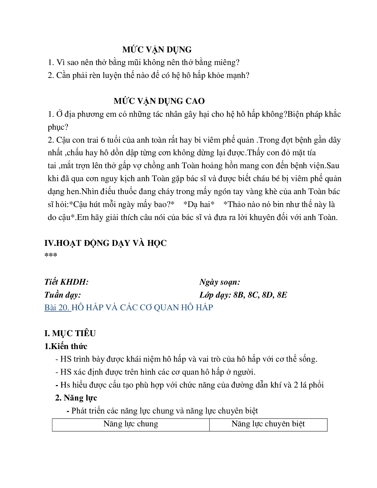 Giáo án Sinh học 8 Bài 21: Hoạt động hô hấp mới nhất - CV5512 (trang 6)