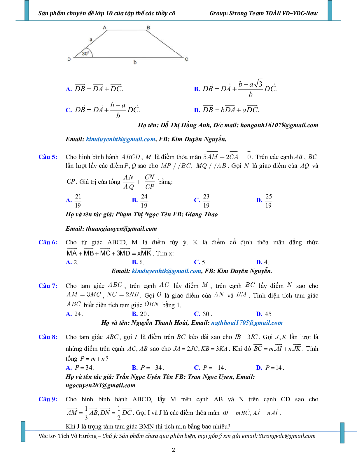 Bài tập vận dụng cao vectơ, tích vô hướng của hai vectơ và ứng dụng (trang 2)