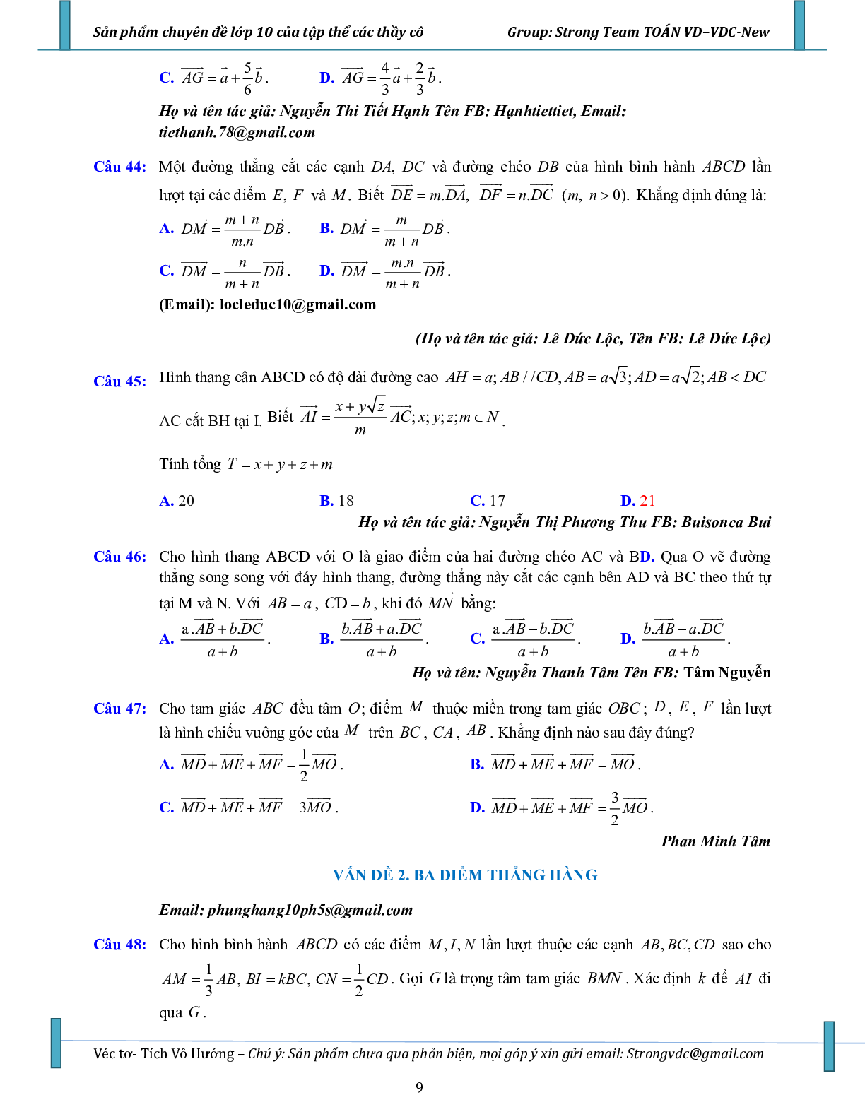 Bài tập vận dụng cao vectơ, tích vô hướng của hai vectơ và ứng dụng (trang 9)