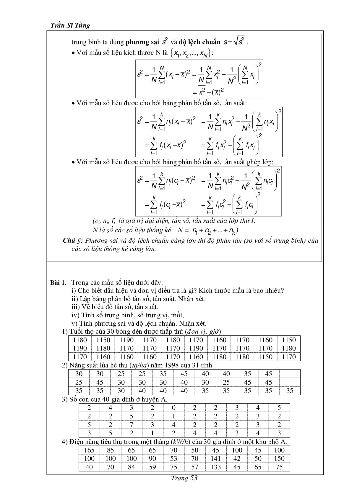 Lý thuyết và bài tập: Thống kê (trang 2)