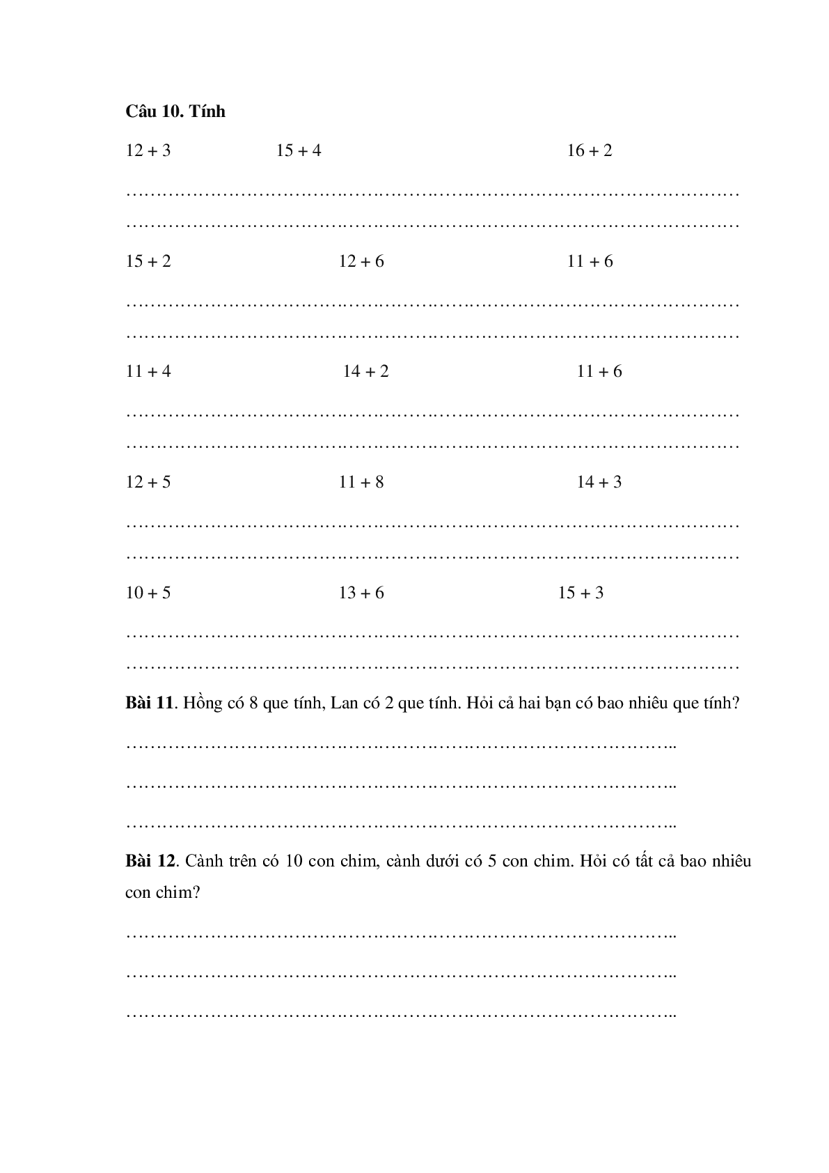 Bài tập về phép Cộng Trong Phạm vi 10 có đáp án, chọn lọc (trang 6)