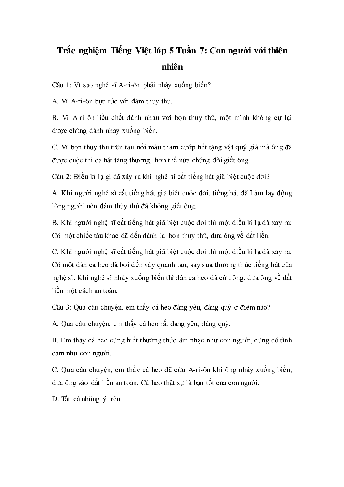 Trắc nghiệm Tiếng Việt lớp 5: Tuần 7 có đáp án (trang 1)