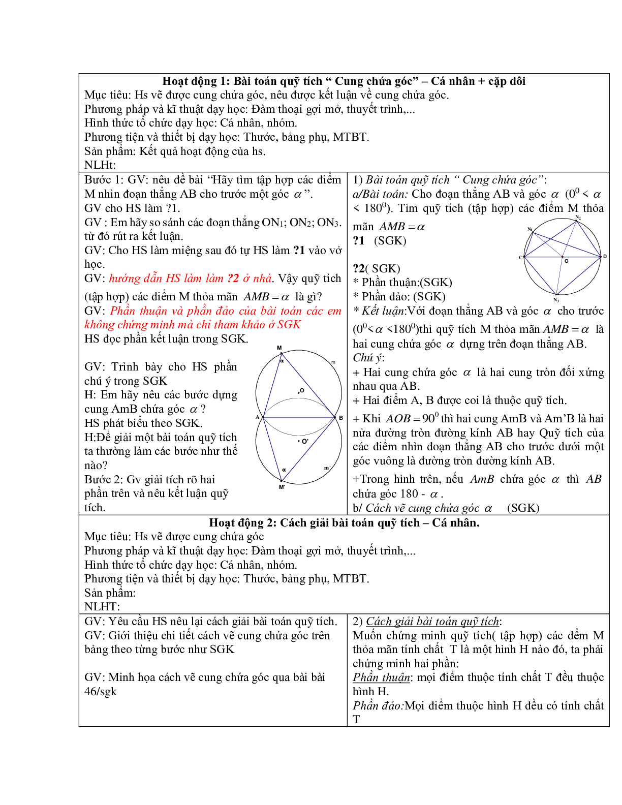Giáo án Hình học 9 chương 3 bài 6: Góc chứa góc mới nhất (trang 2)