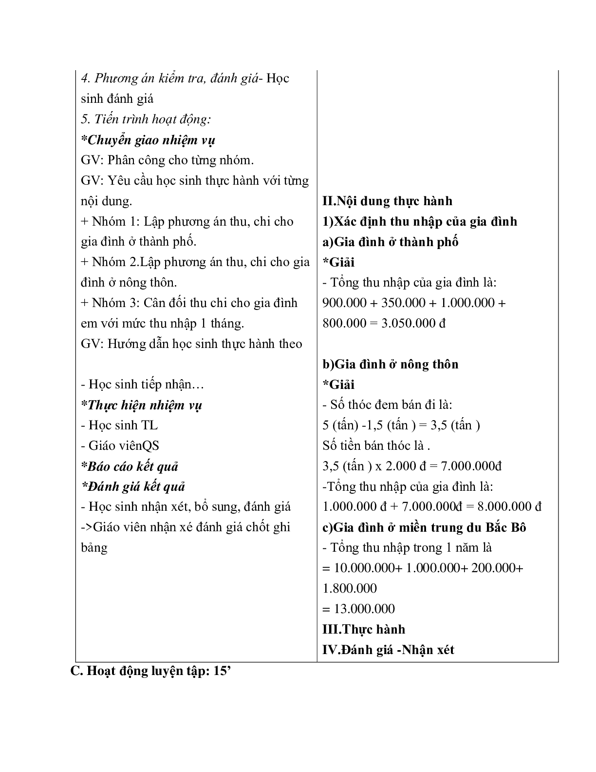 GIÁO ÁN CÔNG NGHỆ 6 BÀI 27: THỰC HÀNH : GIÁO ÁN CÔNG NGHỆ 6 BÀI TẬP TÌNH HUỐNG VỀ THU, CHI TRONG GIA ĐÌNH (T1) MỚI NHẤT (trang 3)