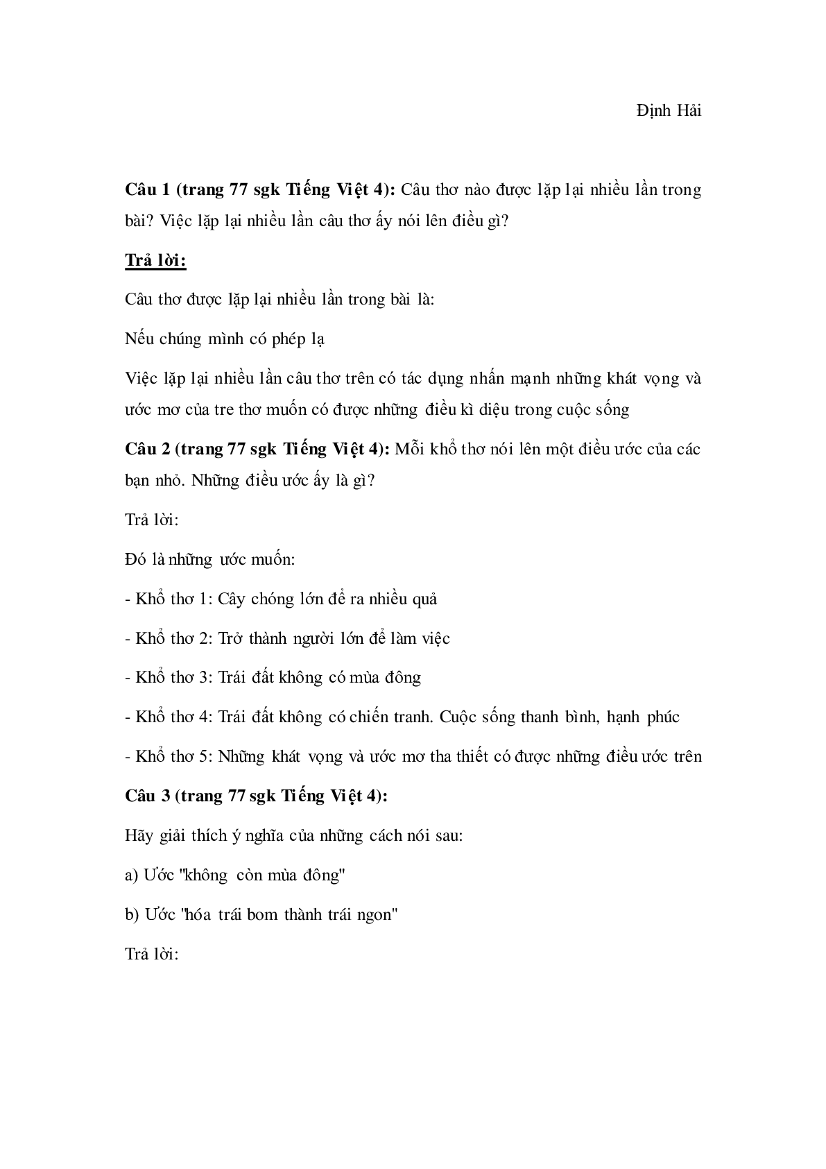 Soạn Tiếng Việt lớp 4: Tập đọc: Nếu chúng mình có phép lạ mới nhất (trang 2)