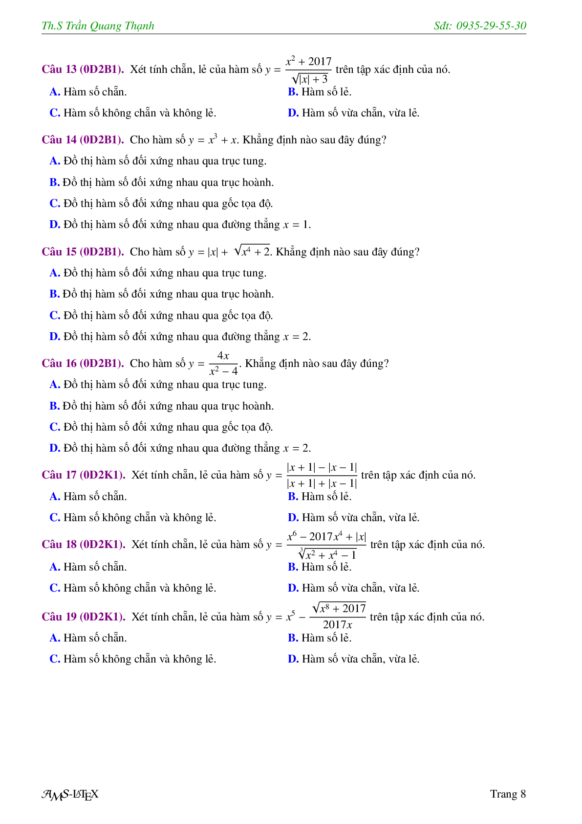Bài tập trắc nghiệm chuyên đề hàm số bậc nhất và hàm số bậc hai (trang 10)