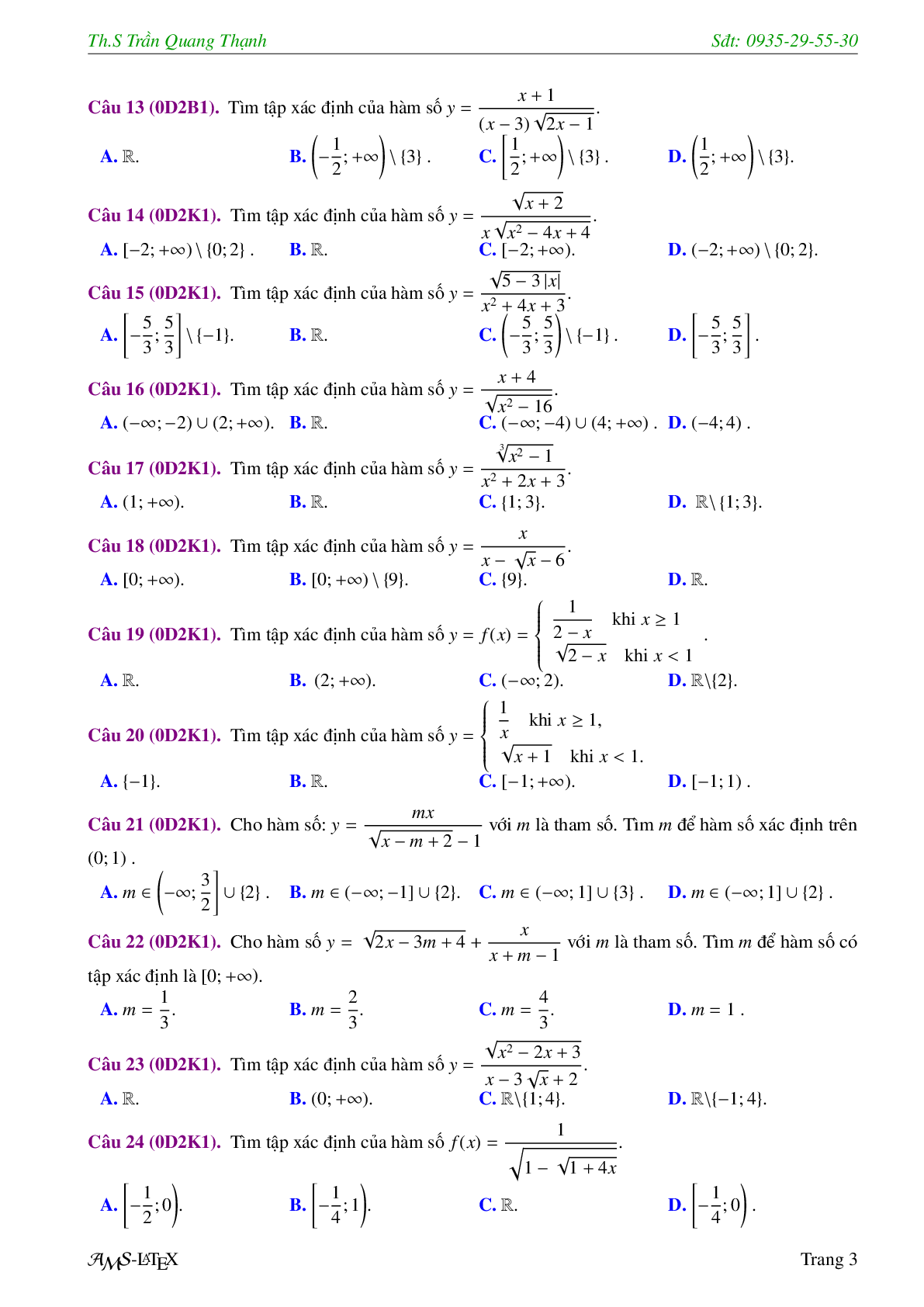 Bài tập trắc nghiệm chuyên đề hàm số bậc nhất và hàm số bậc hai (trang 5)