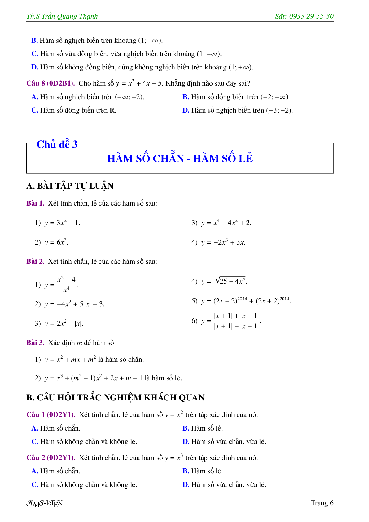 Bài tập trắc nghiệm chuyên đề hàm số bậc nhất và hàm số bậc hai (trang 8)