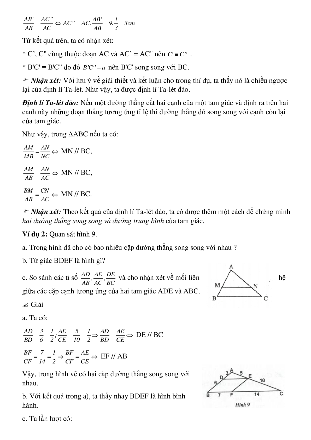Phương pháp giải chi tiết về Định lí Ta-lét đảo và hệ quả của định lí Ta-lét chọn lọc (trang 2)