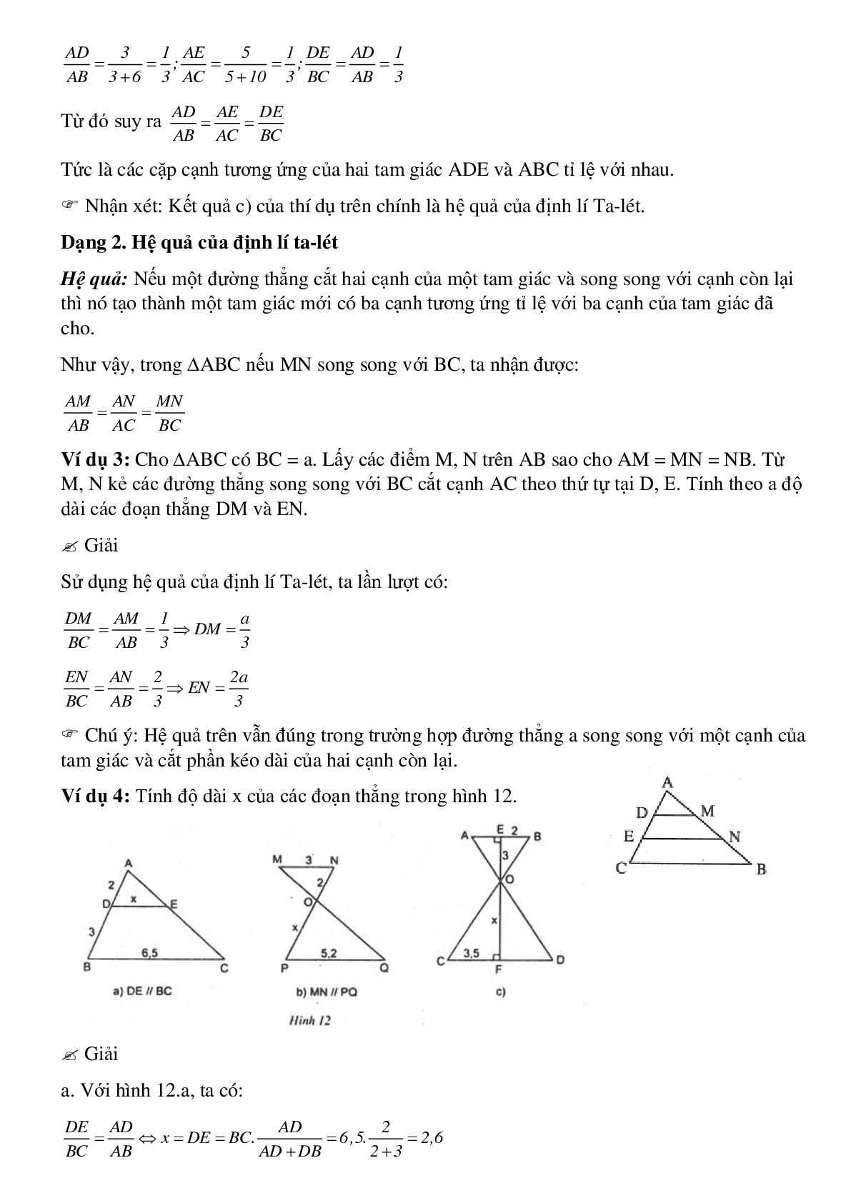 Phương pháp giải chi tiết về Định lí Ta-lét đảo và hệ quả của định lí Ta-lét chọn lọc (trang 3)