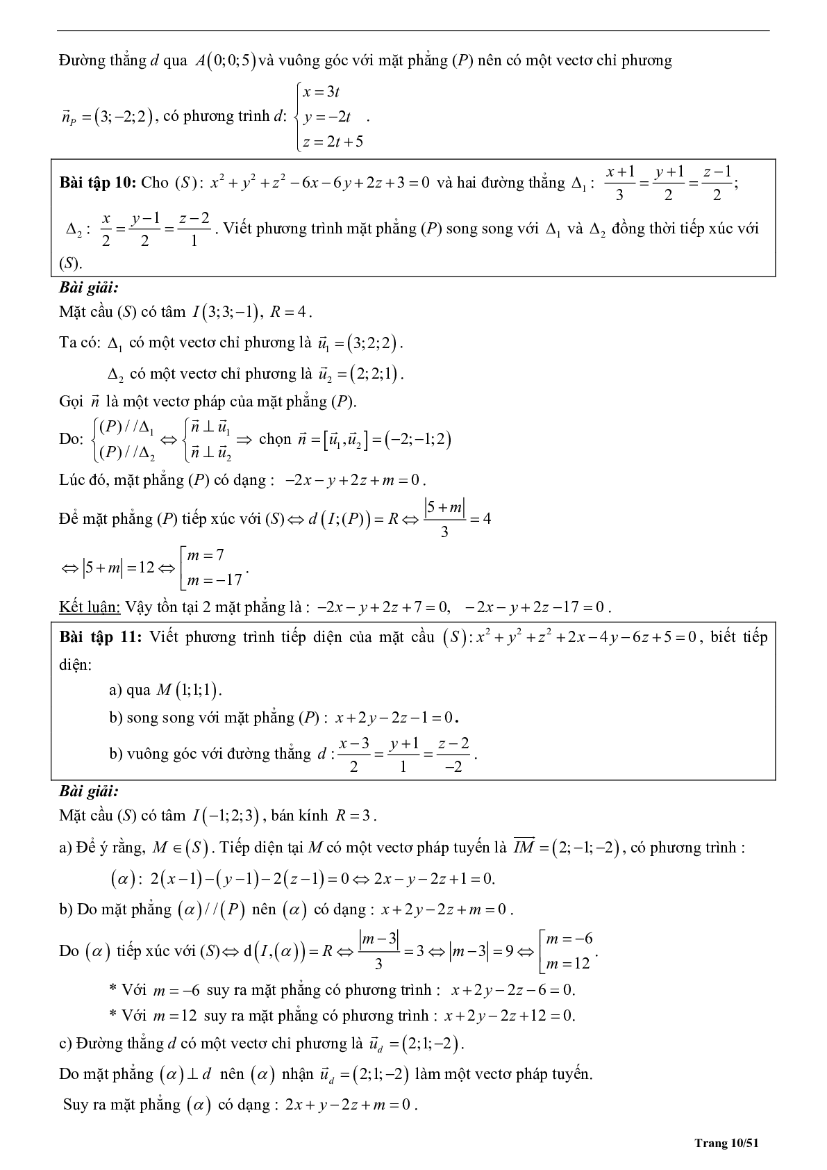 Tóm tắt lý thuyết và bài tập trắc nghiệm phương trình mặt cầu (trang 10)